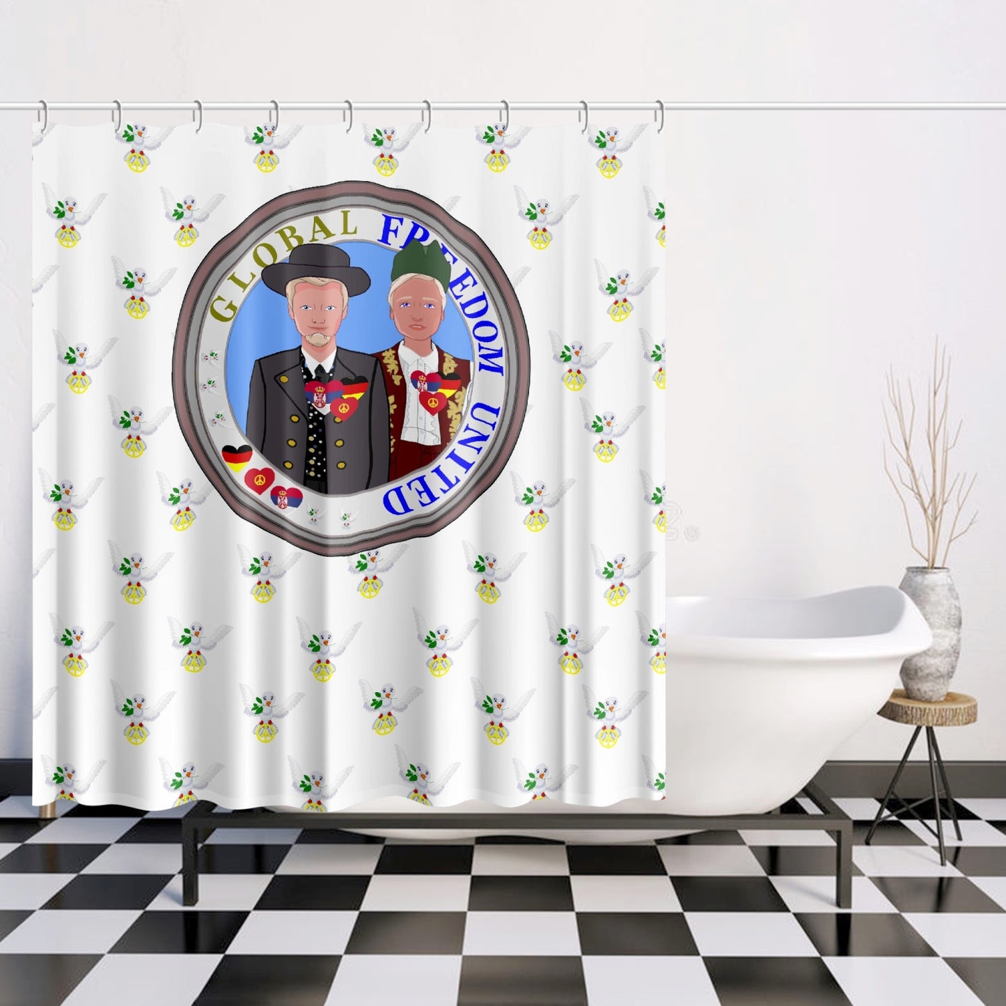 GLOBAL FREEDOM UNITED© Men Serbia & Germany WIGHT V1 Quick-drying Shower Curtain171. Quick-drying Shower Curtain