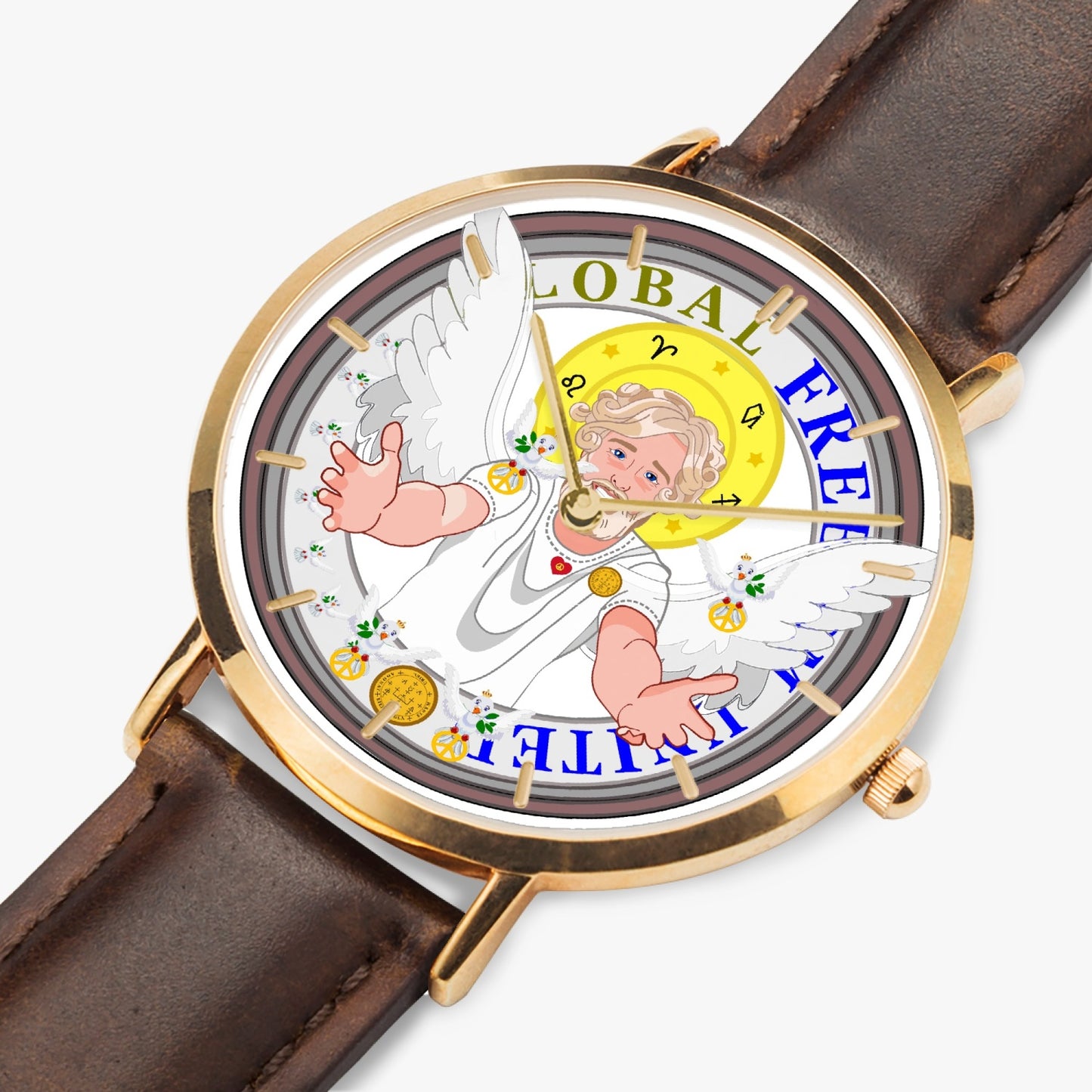 GLOBAL FREEDOM UNITED© ARCHANGEL URIEL - Hot Selling Ultra-Thin Leather Strap Quartz Watch (Rose Gold With Indicators)