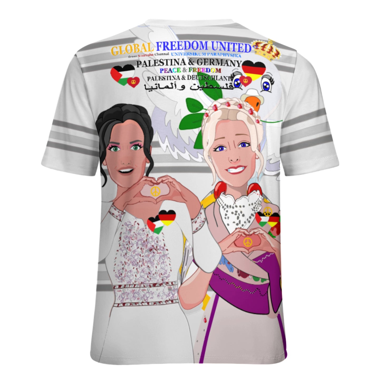 Women´s T-shirt 2 GLOBAL FREEDOM UNITED© Women Palestina & Germany Grey