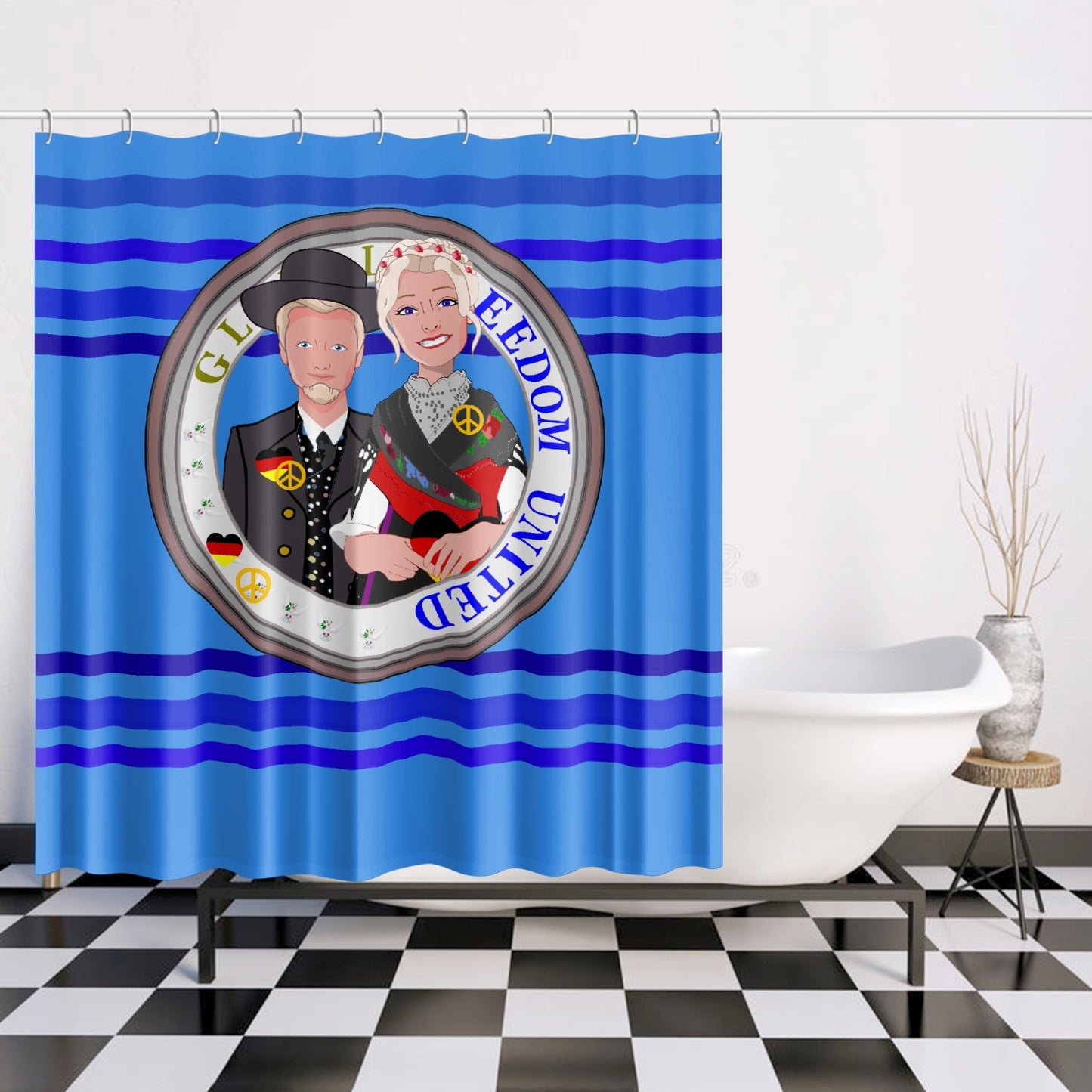GLOBAL FREEDOM UNITED© Couple Germany V1 Deep Blue - Quick-drying Shower Curtain