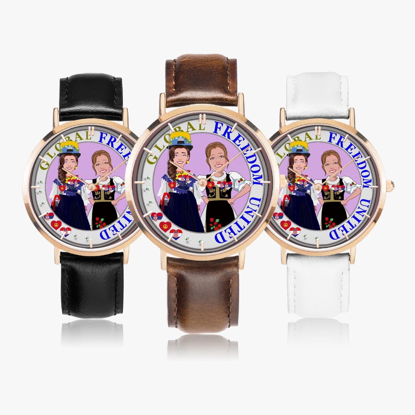 GLOBAL FREEDOM UNITED© Hot Selling Ultra-Thin Leather Strap Quartz Watch (Rose Gold With Indicators) Women Croatia & Serbia V1