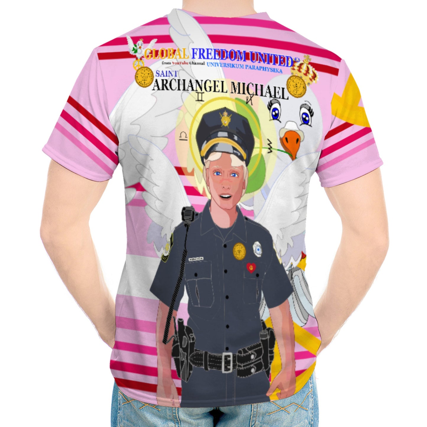 Men´s T-shirt GLOBAL FREEDOM UNITED© Archangel Michael As Policemen Pink1