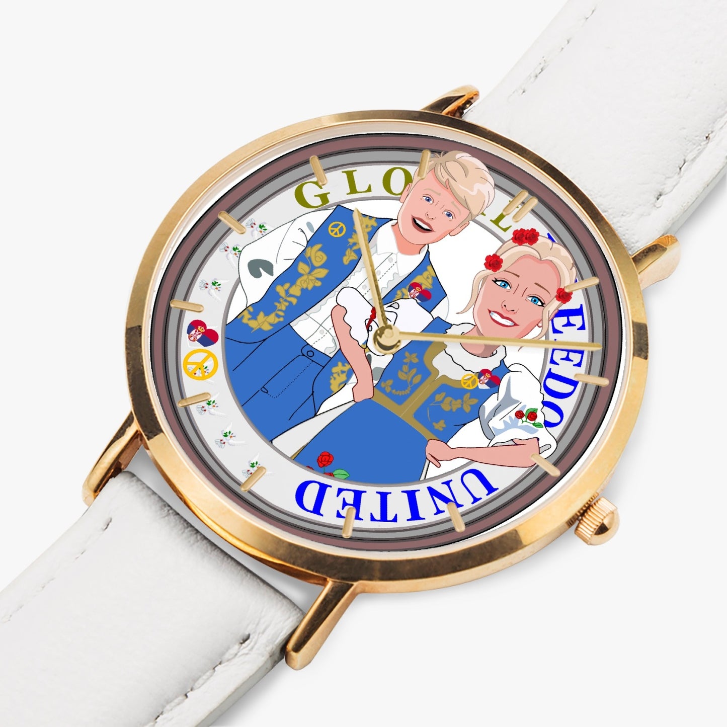 Hot Selling Ultra-Thin Leather Strap Quartz Watch (Rose Gold With Indicators) GLOBAL FREEDOM UNITED© Couple Serbija Blue