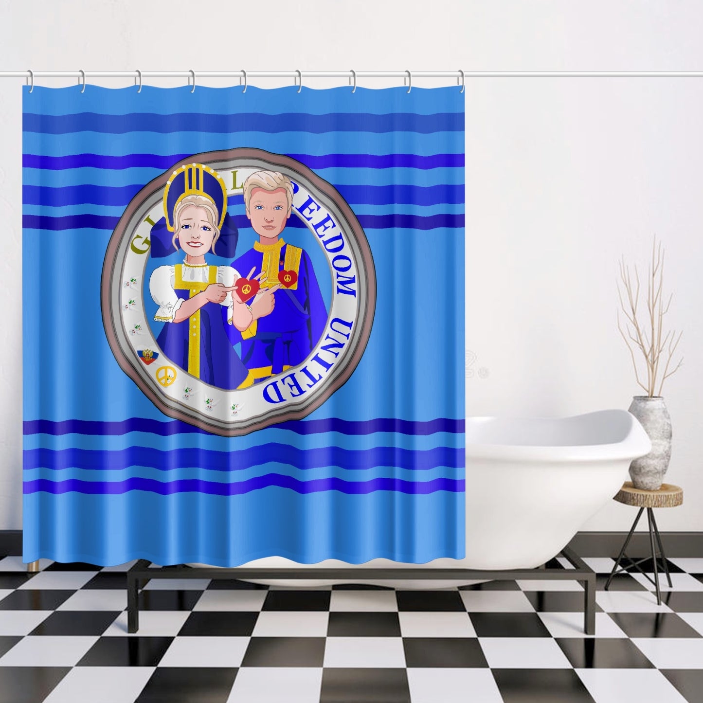GLOBAL FREEDOM UNITED© Couple Russia Deep Blue - Quick-drying Shower Curtain