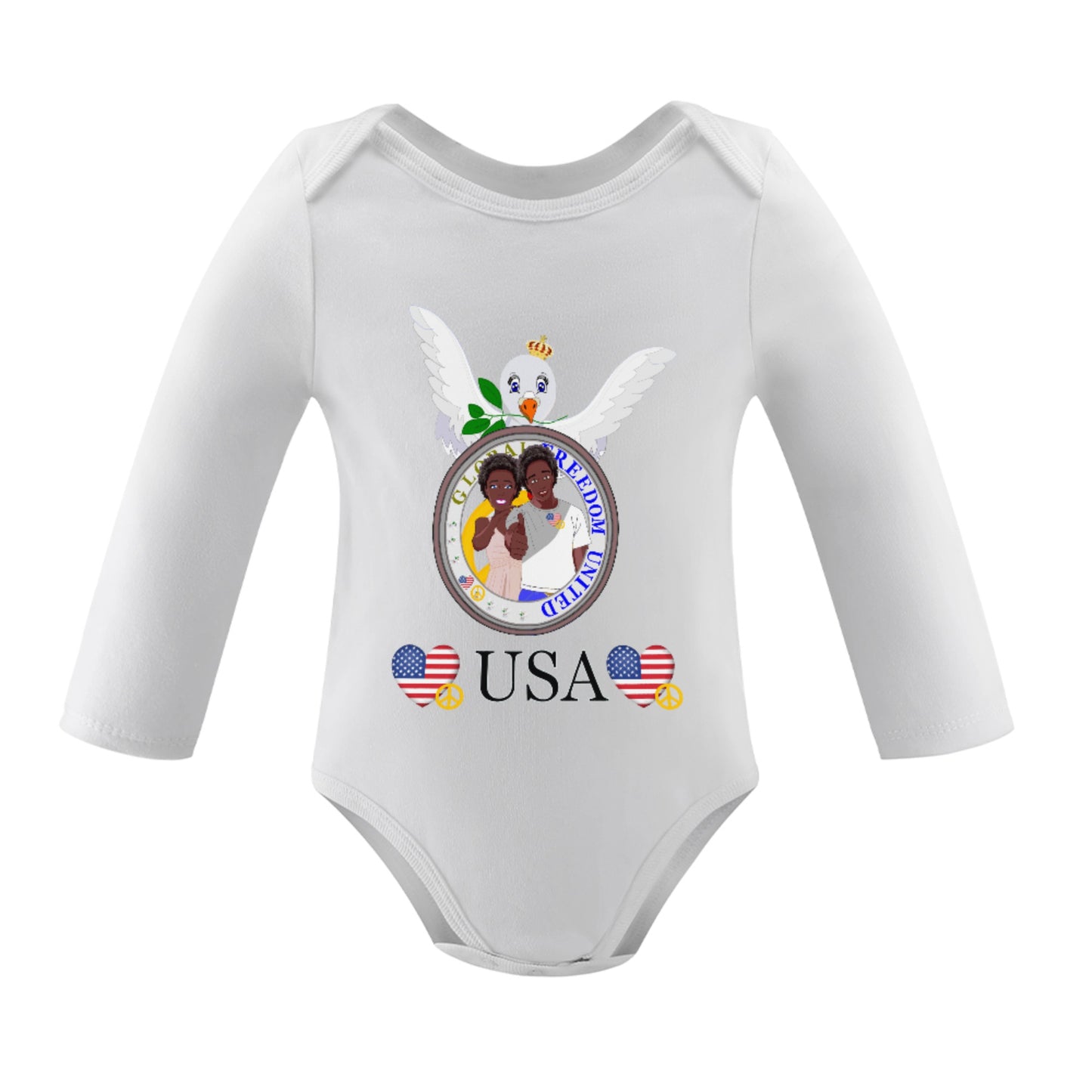 Baby Long-sleeve Bodysuit GLOBAL FREEDOM UNITED© Couple USA Afro American