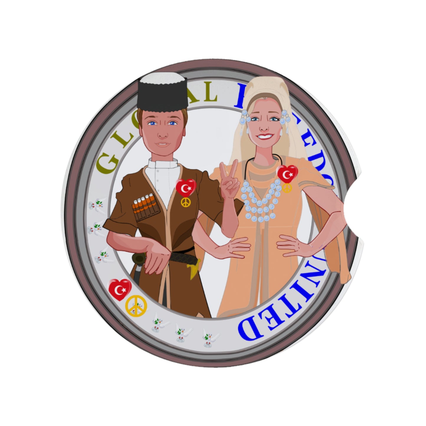 Ceramic Car Coaster GLOBAL FREEDOM UNITED© Couple Turkey