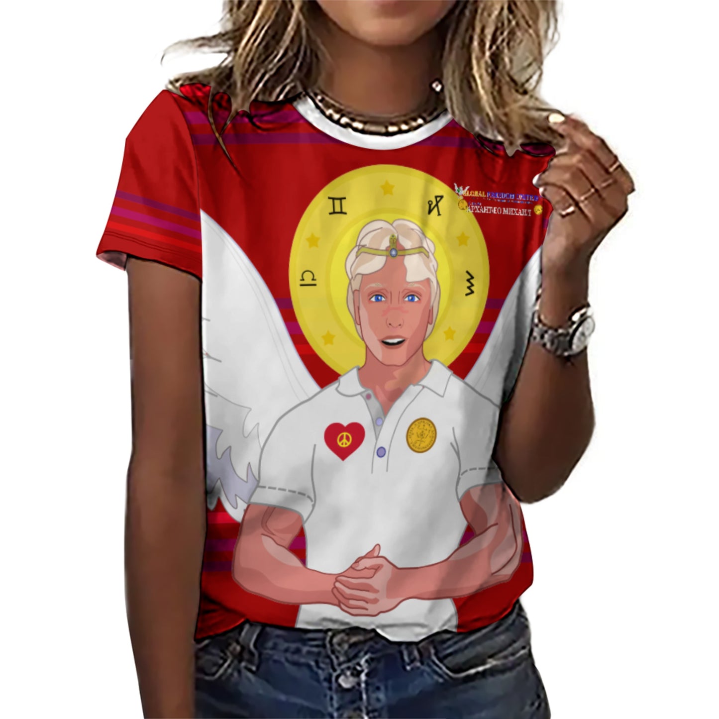 Women´s T-shirt  GLOBAL FREEDOM UNITED© Archangel Michael Serbia V2 Red