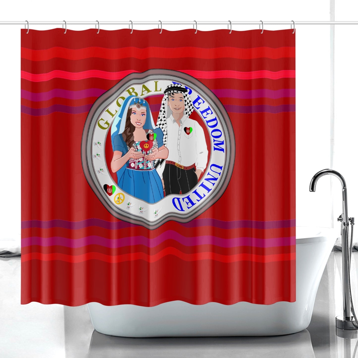GLOBAL FREEDOM UNITED© Couple Afghanistan Red Quick-drying Shower Curtain