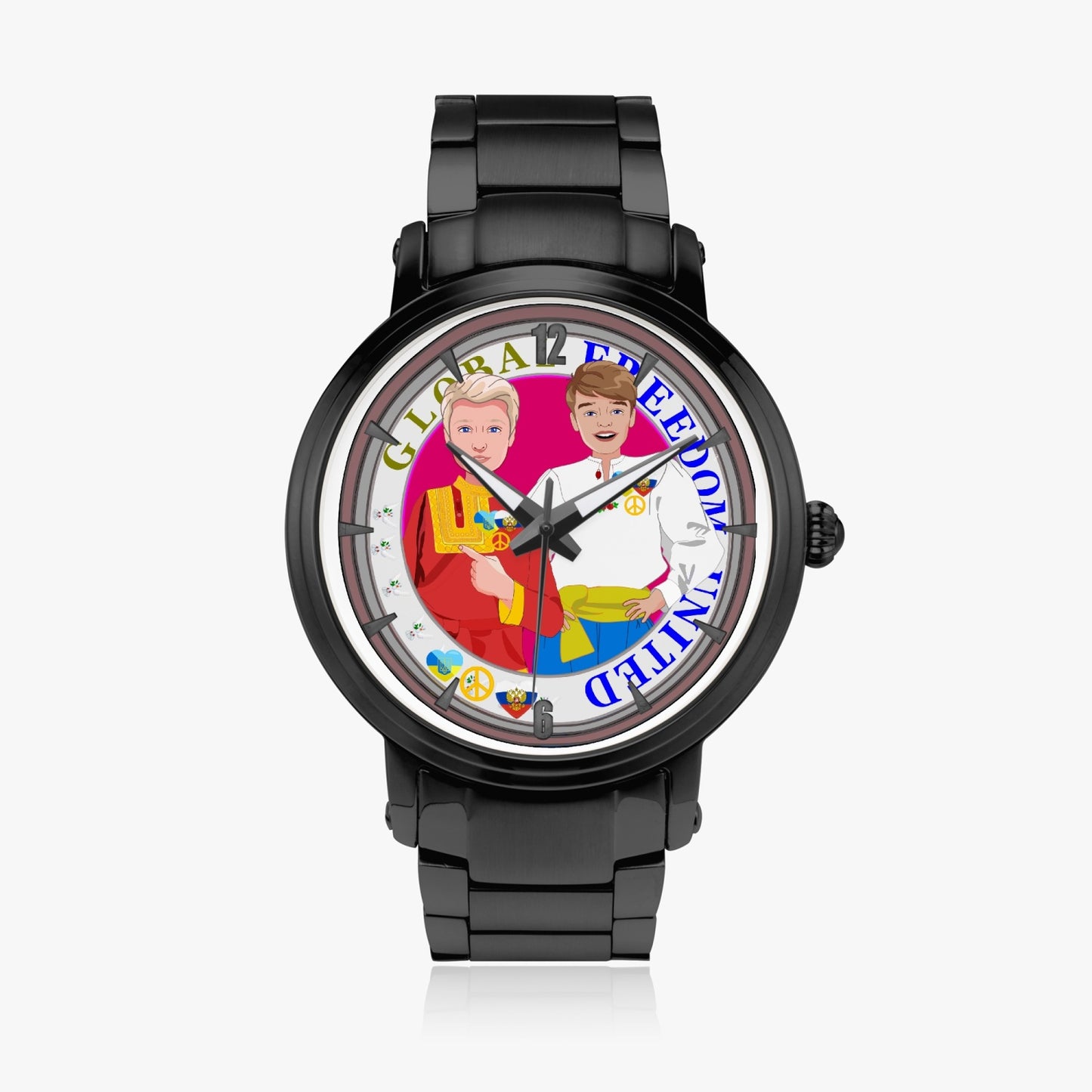 GLOBAL FREEDOM UNITED© New Steel Strap Automatic Watch (With Indicators) Men Russia & Ukrain