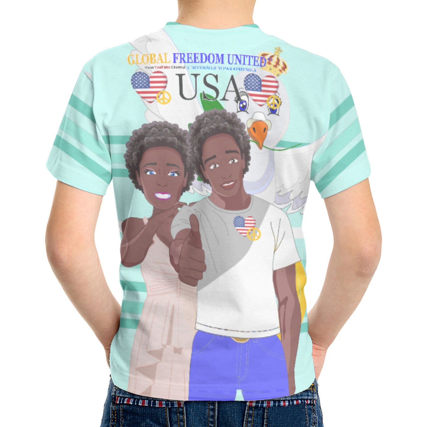 Kit´s T-Shirt GLOBAL FREEDOM UNITED© Couple USA Afro American Light Green