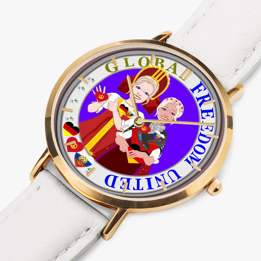 GLOBAL FREEDOM UNITED© Hot Selling Ultra-Thin Leather Strap Quartz Watch (Rose Gold With Indicators) Women Russia & Germany