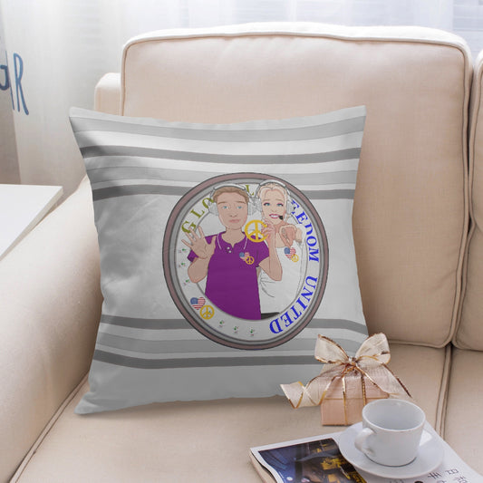 Pillow Cover GLOBAL FREEDOM UNITED©  Couple USA Wight American Grey