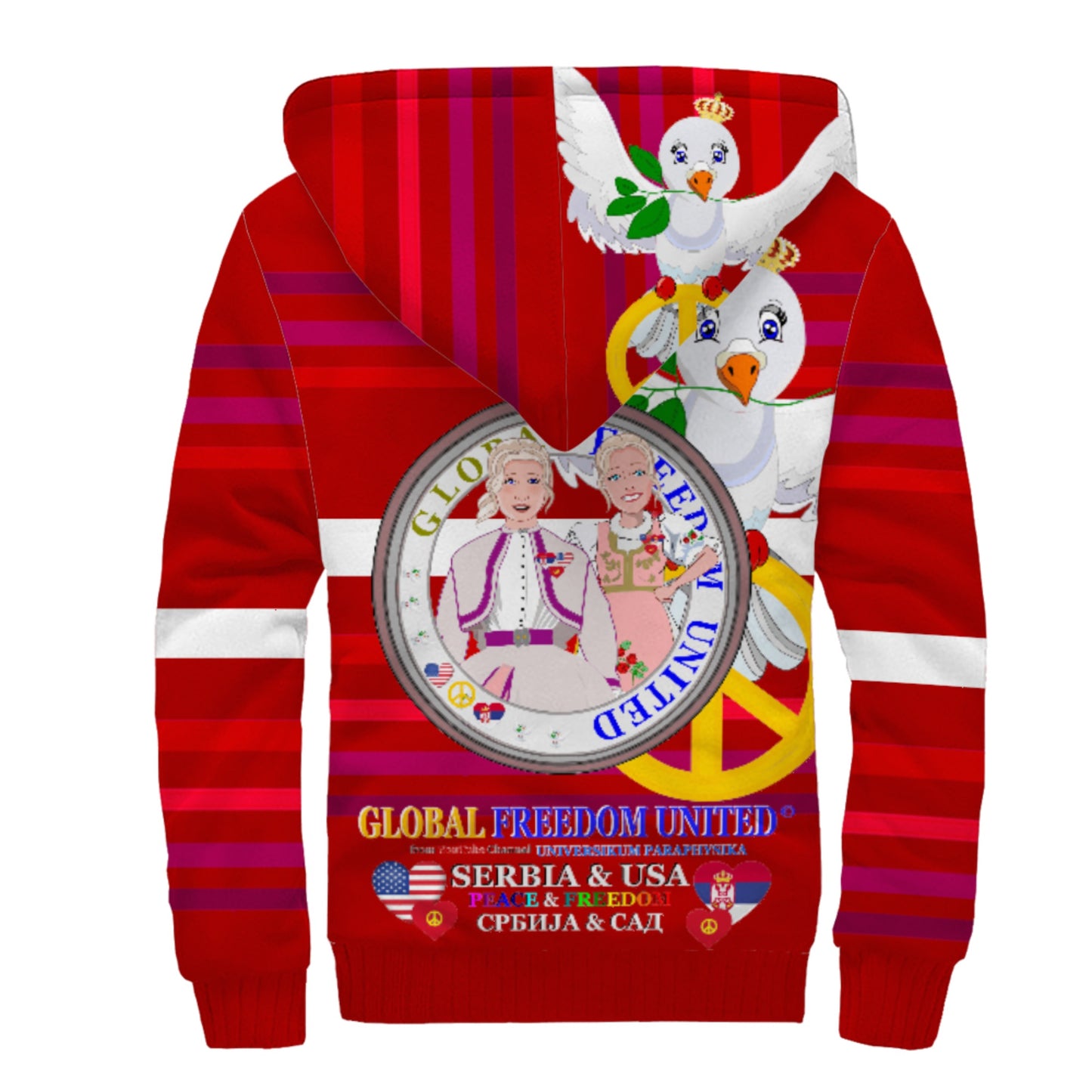 Plush Hoodie GLOBAL FREEDOM UNITED© Women Serbia & USA Red