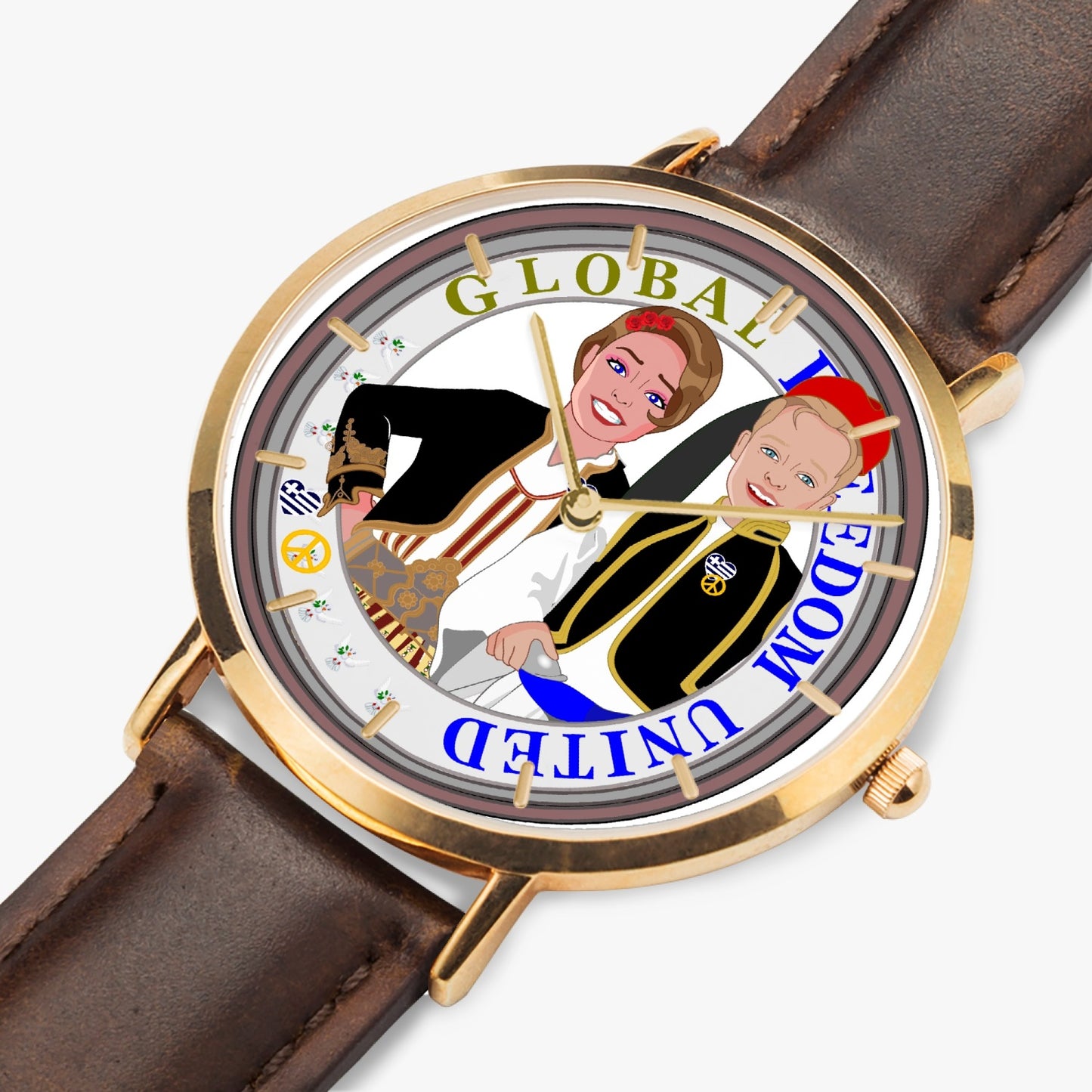 Hot Selling Ultra-Thin Leather Strap Quartz Watch (Rose Gold With Indicators) GLOBAL FREEDOM UNITED© Couple Greece