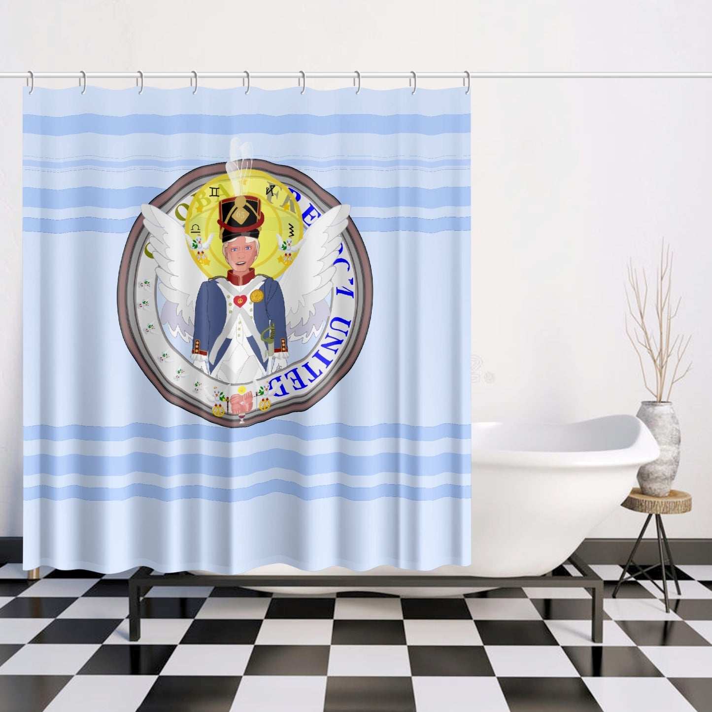 Quick-drying Shower Curtain GLOBAL FREEDOM UNITED© Archangel Michael Version 3 Light Blue
