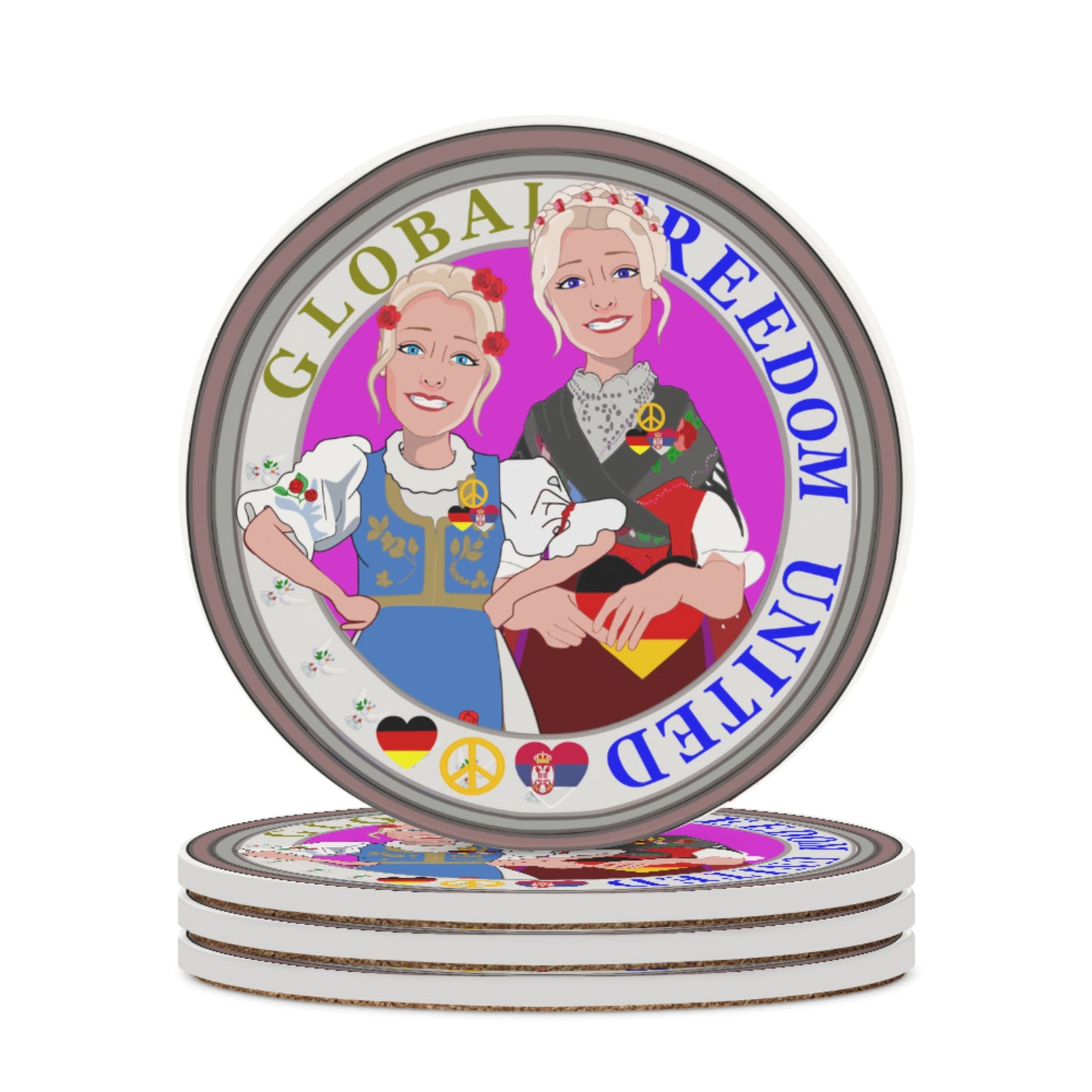 Ceramic Coasters GLOBAL FREEDOM UNITED© Women Serbia & Germany V2