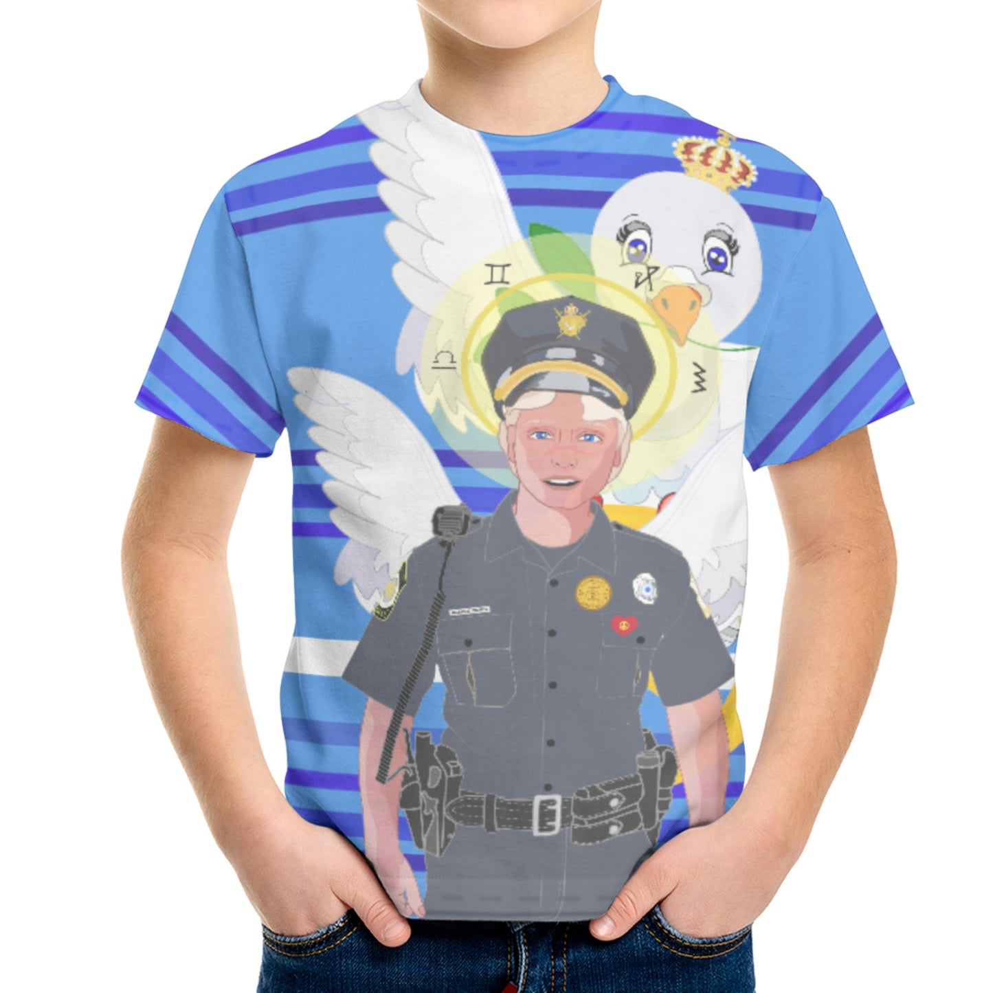 Childrens T-shirt GLOBAL FREEDOM UNITED© Archangel Michael As Policemen Deep Blue