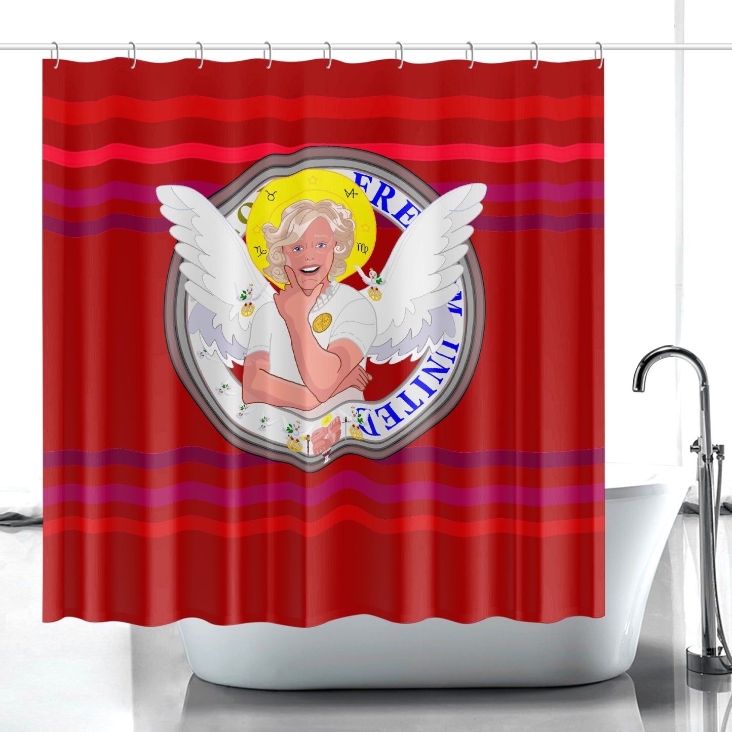 Quick-drying Shower Curtain GLOBAL FREEDOM UNITED© ARCHANGEL GABRIEL Red