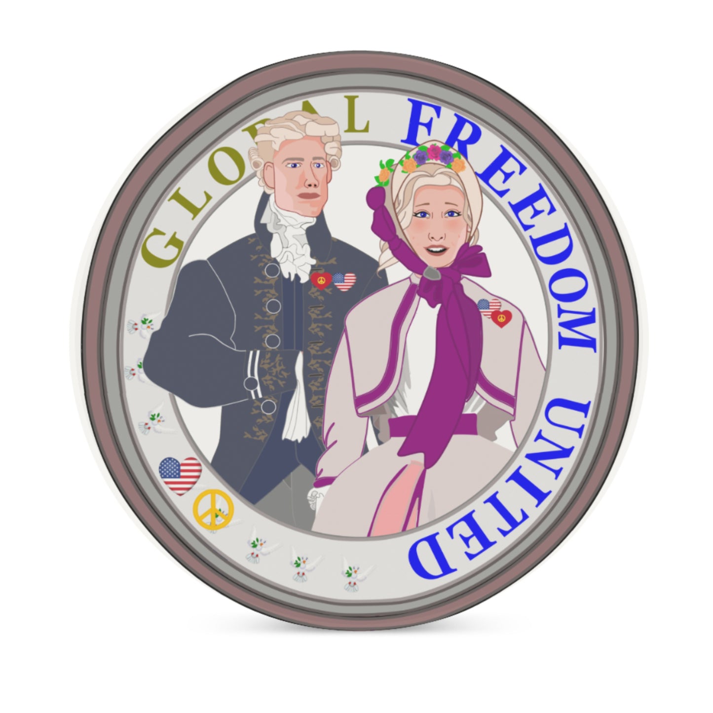 Ceramic Coasters GLOBAL FREEDOM UNITED© Couple USA Traditional