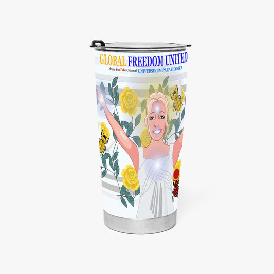 Tumbler GLOBAL FREEDOM UNITED© UNIVERSIKUM PARAPHYSIKA SPIRITUEL Yellow ROSES with Skarabeus Beetle