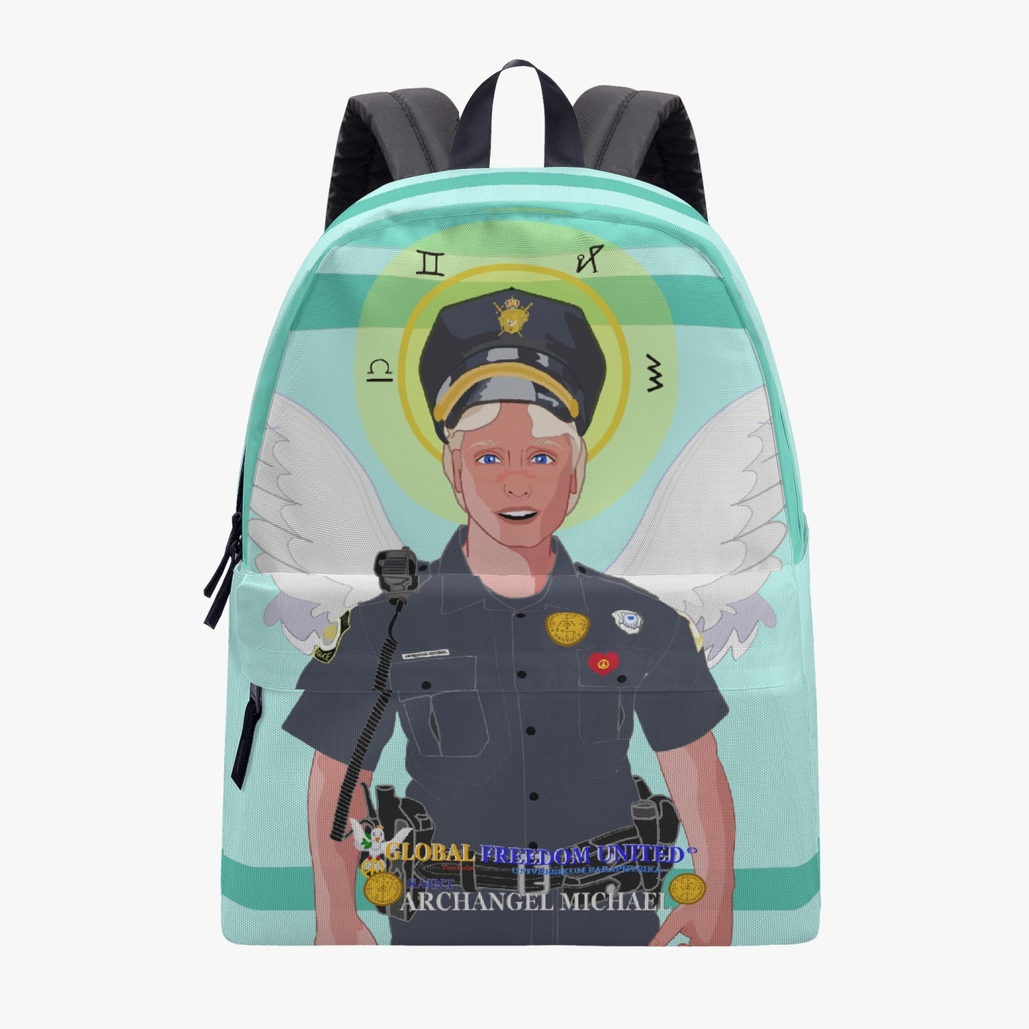 GLOBAL FREEDOM UNITED© Archangel Michael as Policemen English Light Green - All-over-print Canvas Backpack