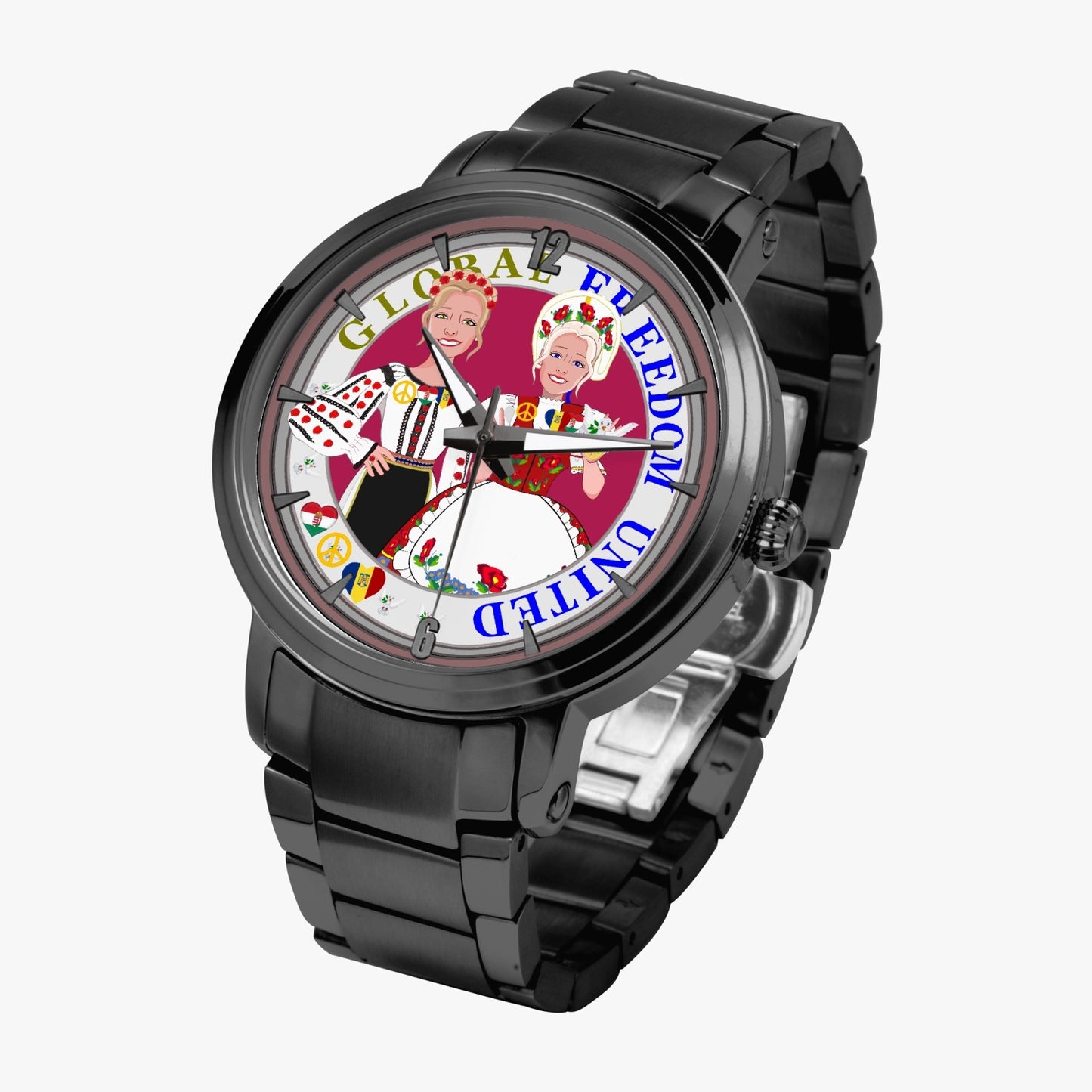 New Steel Strap Automatic Watch (With Indicators) GLOBAL FREEDOM UNITED ROMANIA & HUNGARY