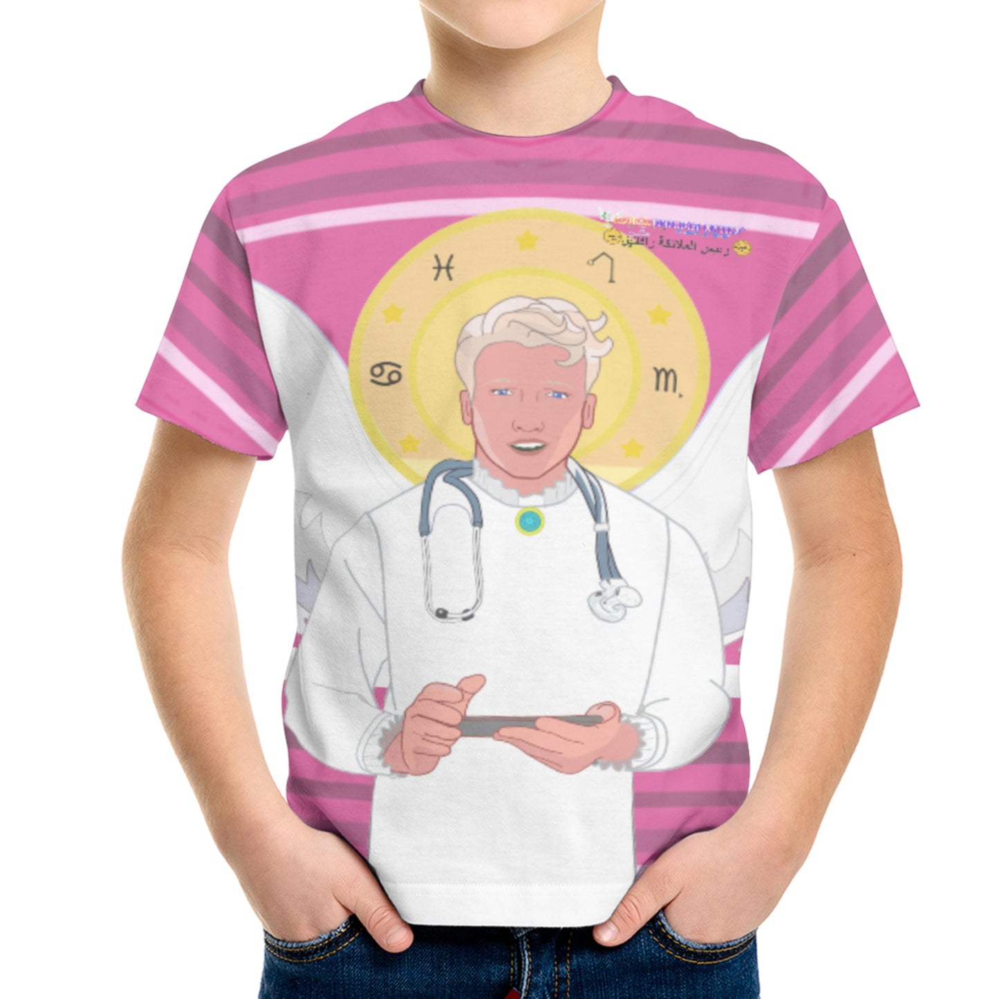 Kid´s T-shirt GLOBAL FREEDOM UNITED© Archangel Rafael Arabic Pink2