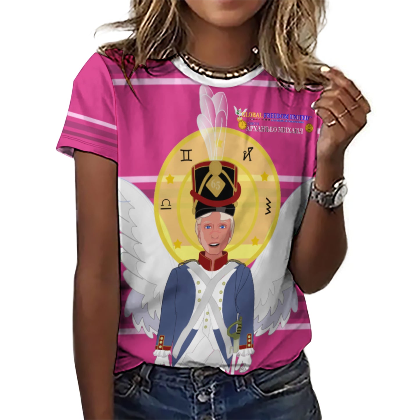 Women´s T-shirt  GLOBAL FREEDOM UNITED© Archangel Michael Serbia V3 Pink2