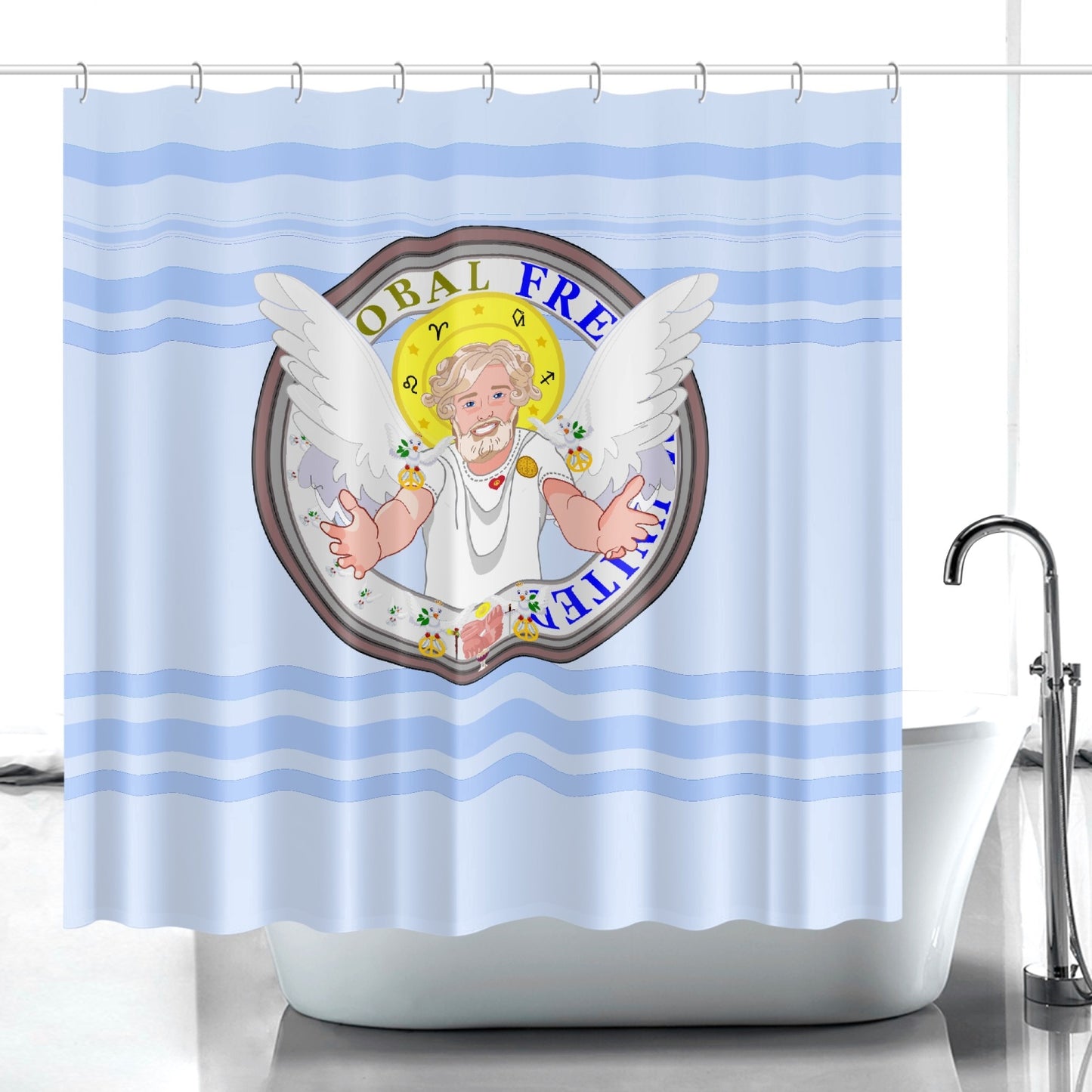 Quick-drying Shower Curtain GLOBAL FREEDOM UNITED© Archangel Uriel Light Blue