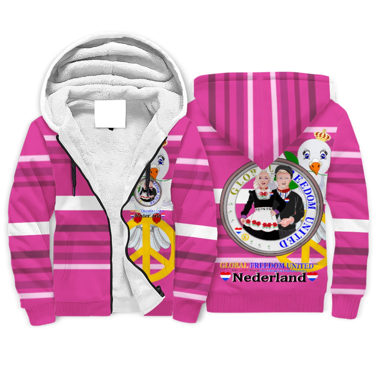 Plush Hoodie GLOBAL FREEDOM UNITED© Couple Nederland Pink 2