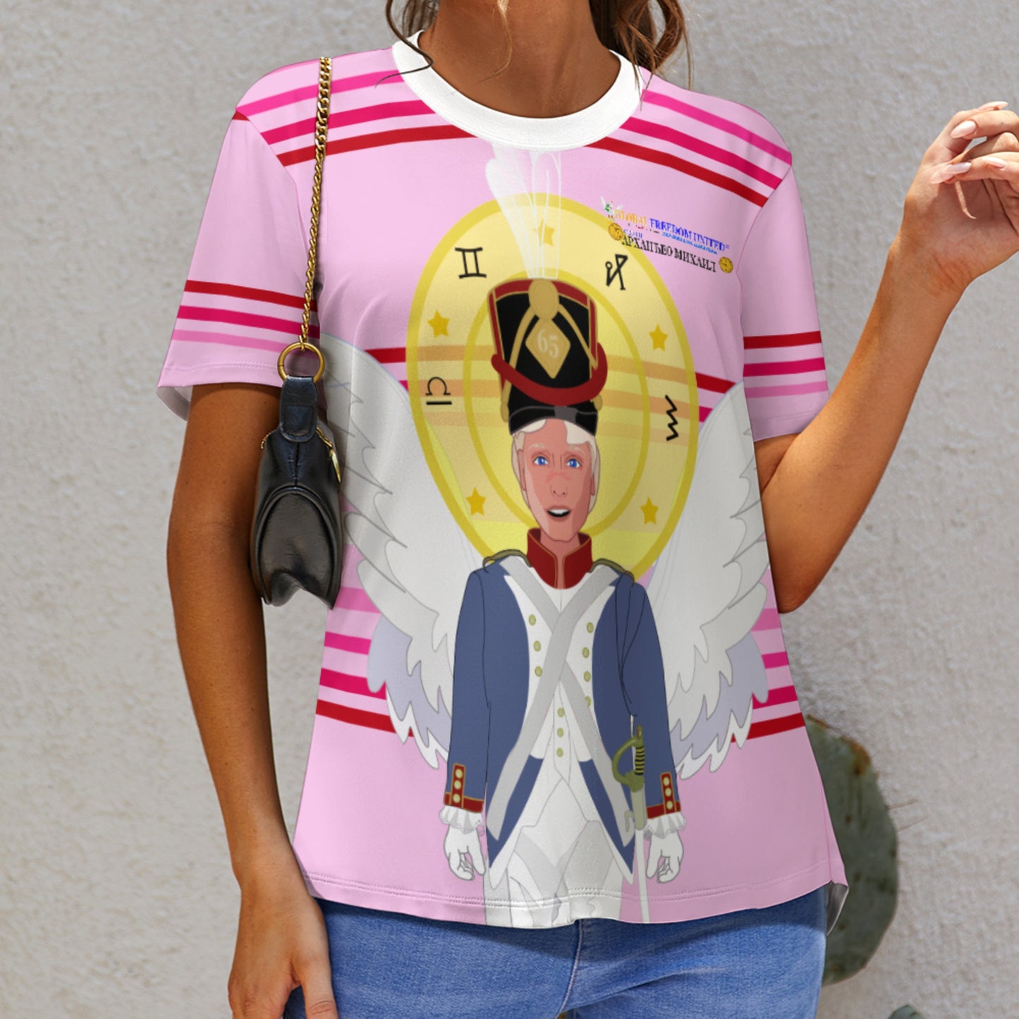 Women´s T-shirt  GLOBAL FREEDOM UNITED© Archangel Michael Serbia V3 Pink1