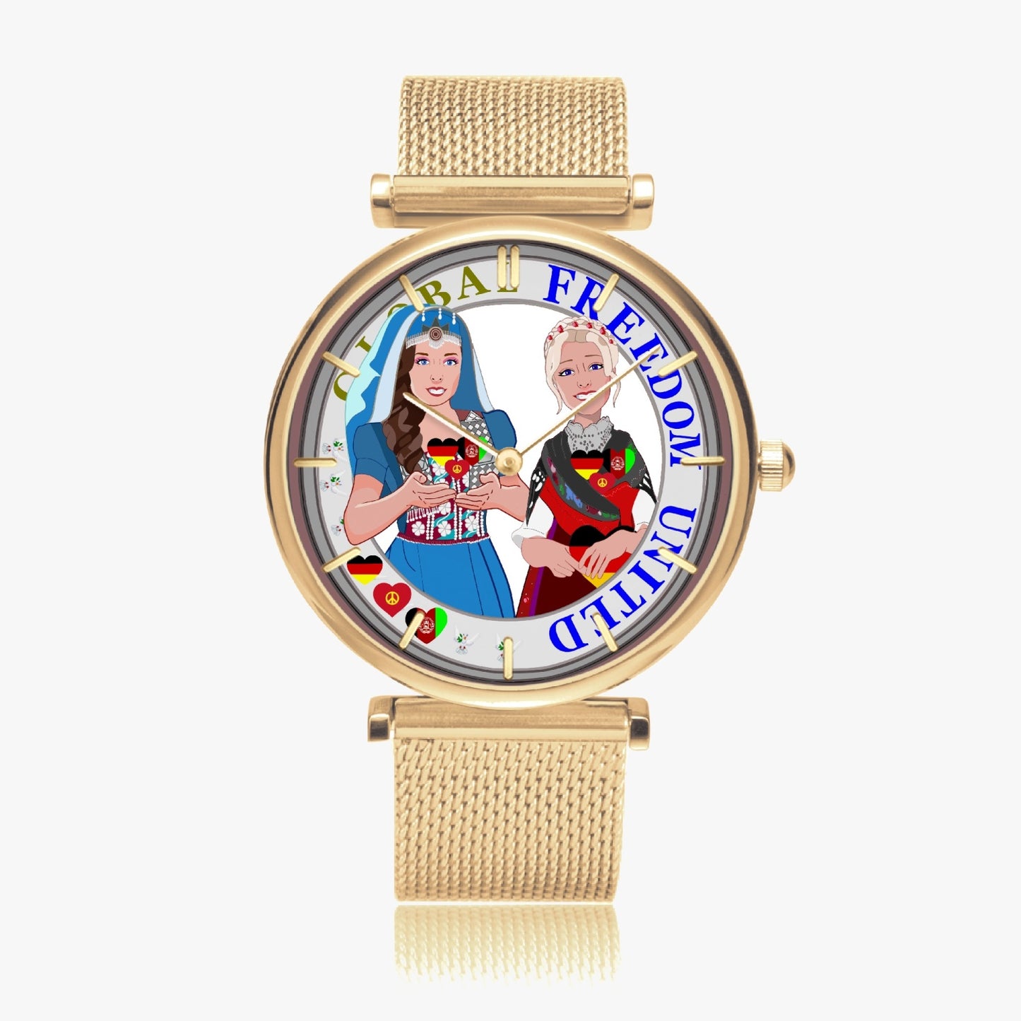 GLOBAL FREEDOM UNITED© New Stylish Ultra-Thin Quartz Watch (With Indicators) Women Afghanistan & Germany