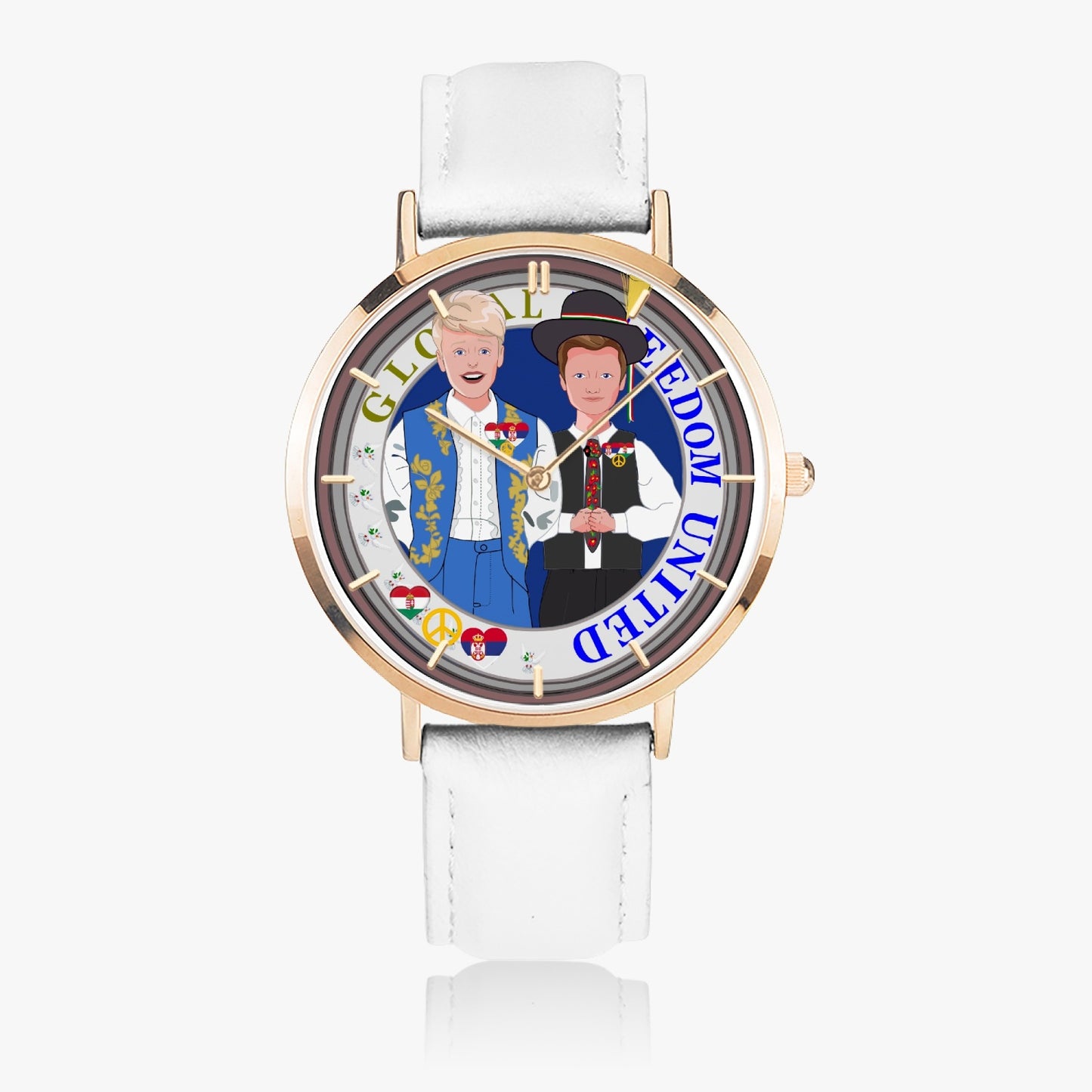 GLOBAL FREEDOM UNITED© Hot Selling Ultra-Thin Leather Strap Quartz Watch (Rose Gold With Indicators) Men Serbia & Hungary