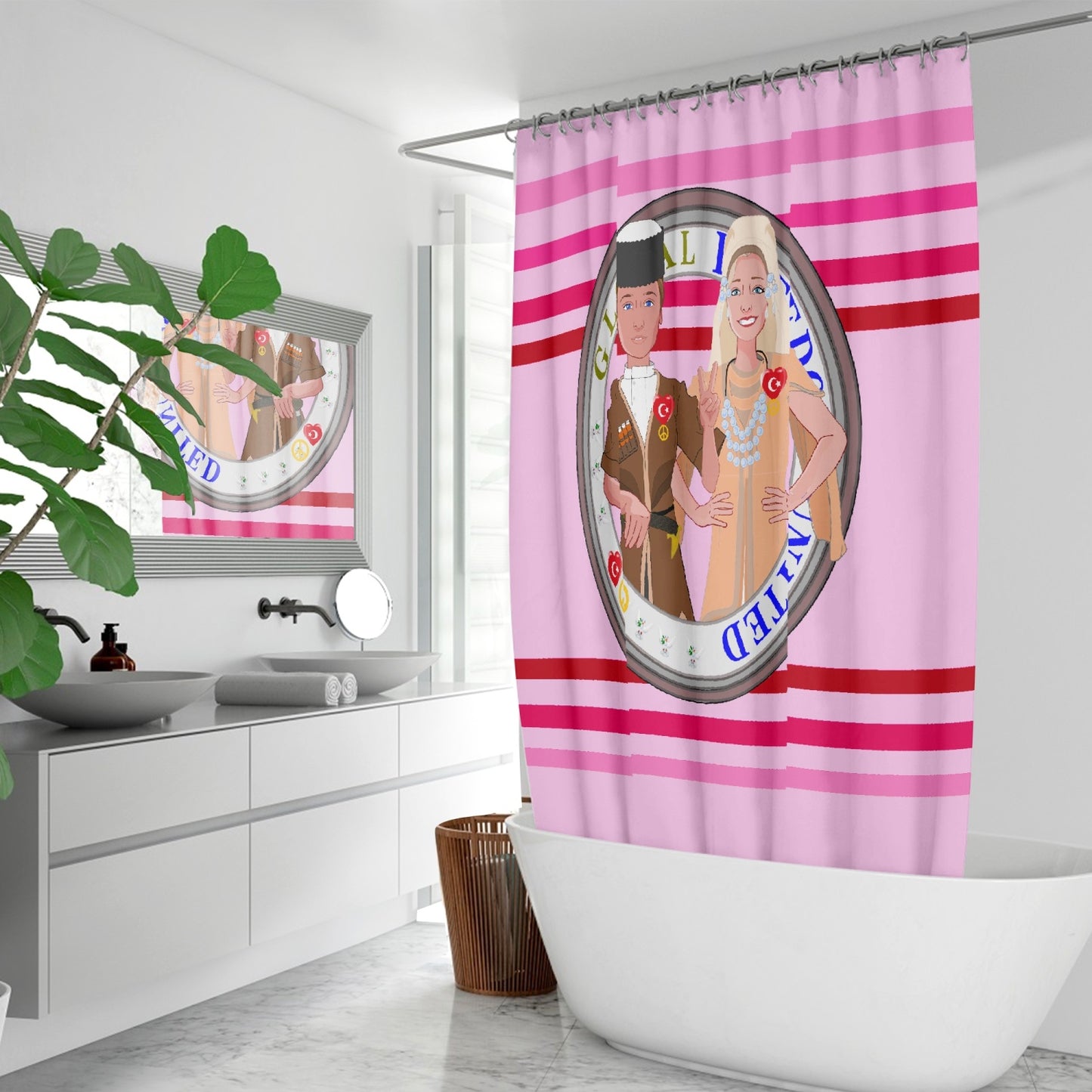 GLOBAL FREEDOM UNITED© Couple Turkey Pink1 - Quick-drying Shower Curtain