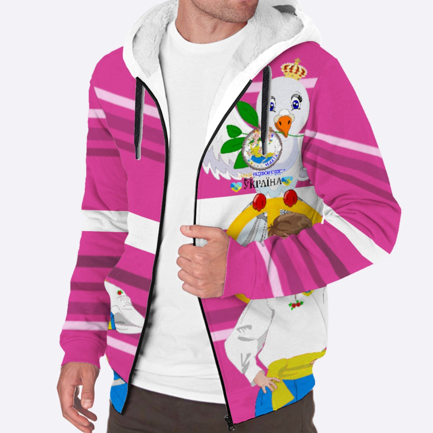 Plush Hoodie GLOBAL FREEDOM UNITED© Couple Ukrain Pink2