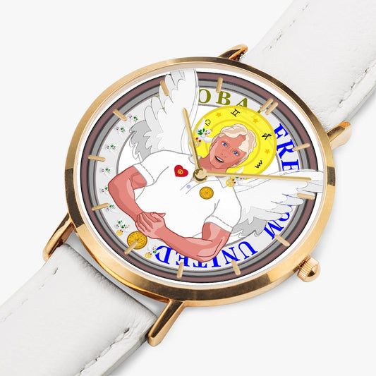 GLOBAL FREEDOM UNITED© ARCHANGEL MICHAEL NO2 - Hot Selling Ultra-Thin Leather Strap Quartz Watch (Rose Gold With Indicators)