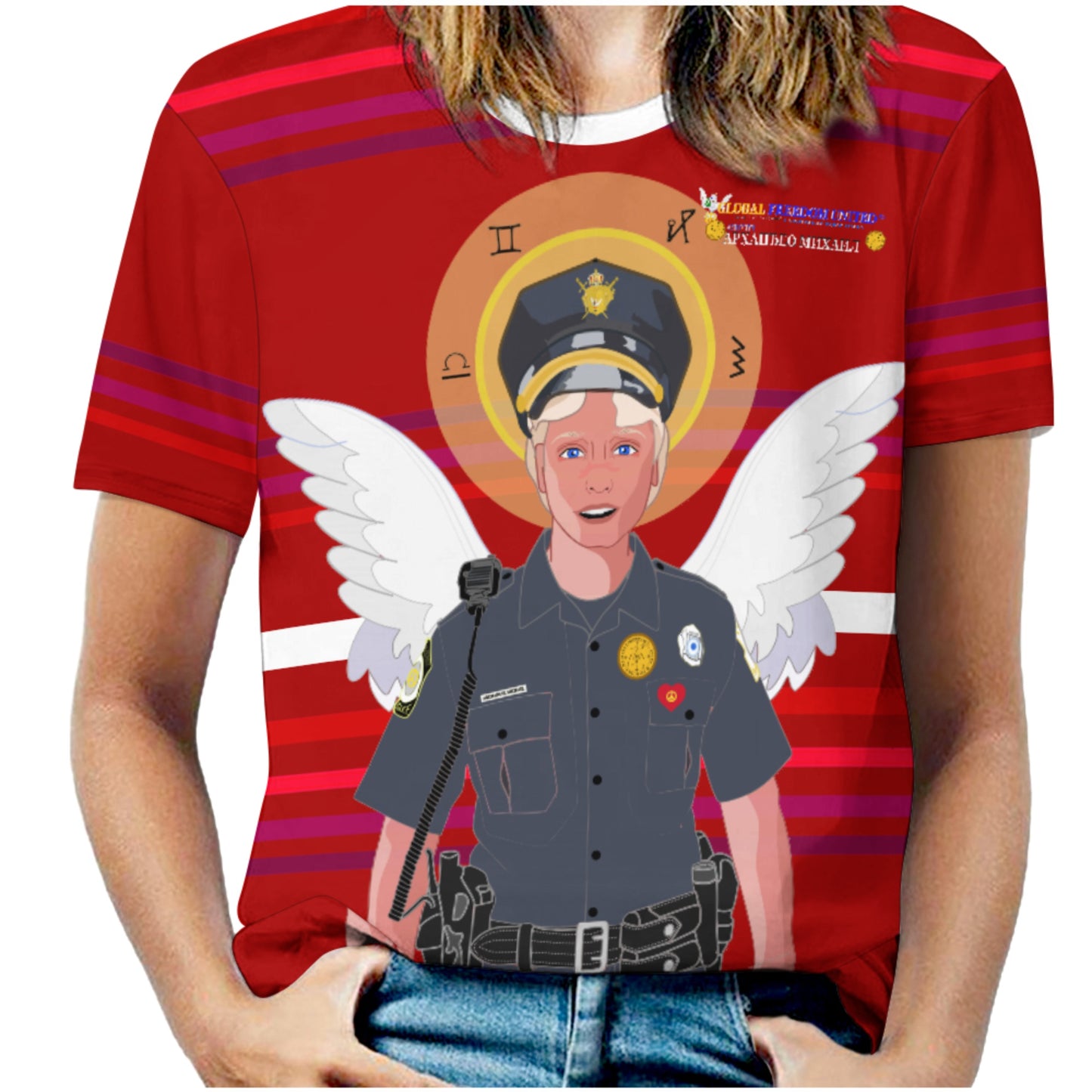 Women´s T-shirt  GLOBAL FREEDOM UNITED© Archangel Michael Serbia V4 Red