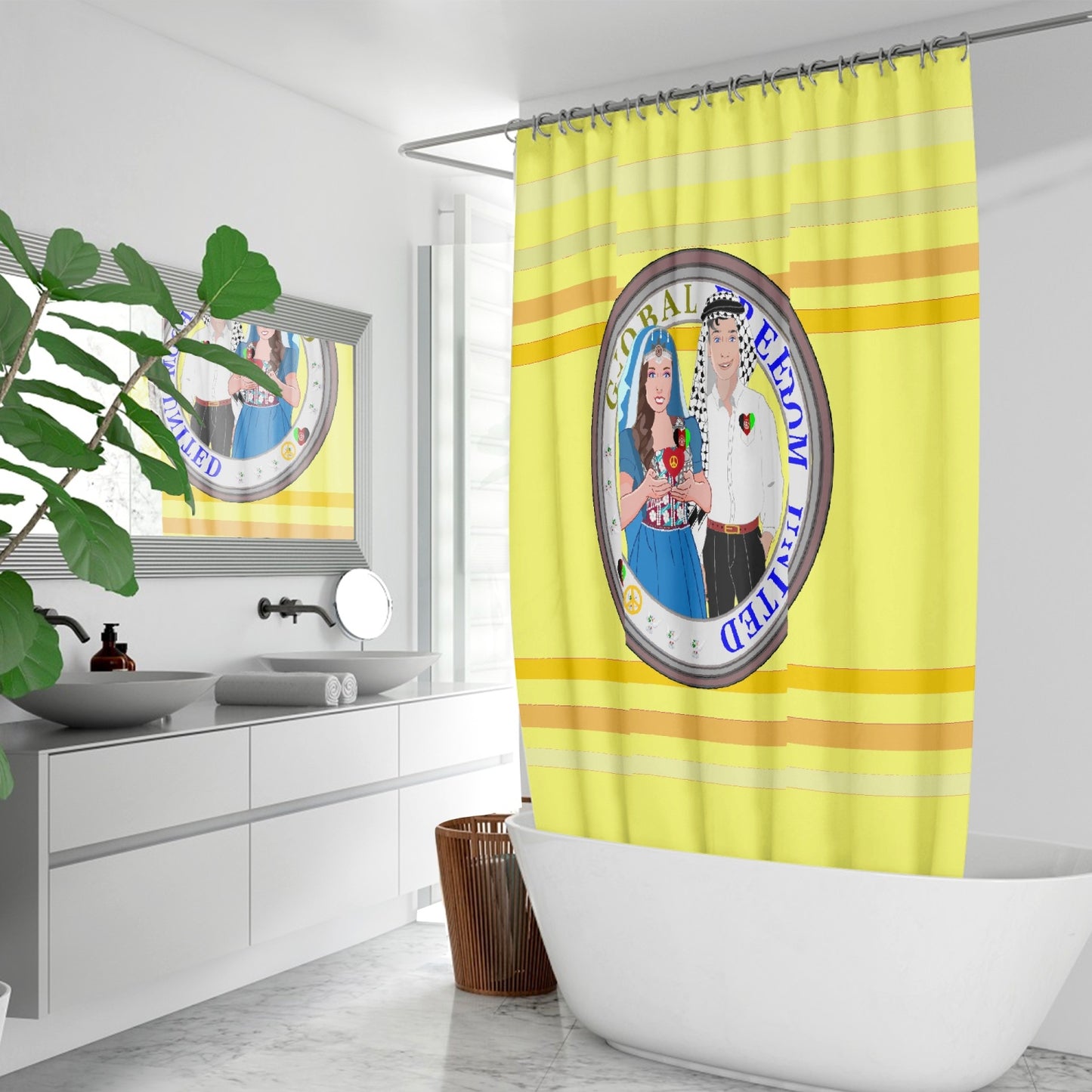 GLOBAL FREEDOM UNITED© Couple Afghanistan Yellow Quick-drying Shower Curtain