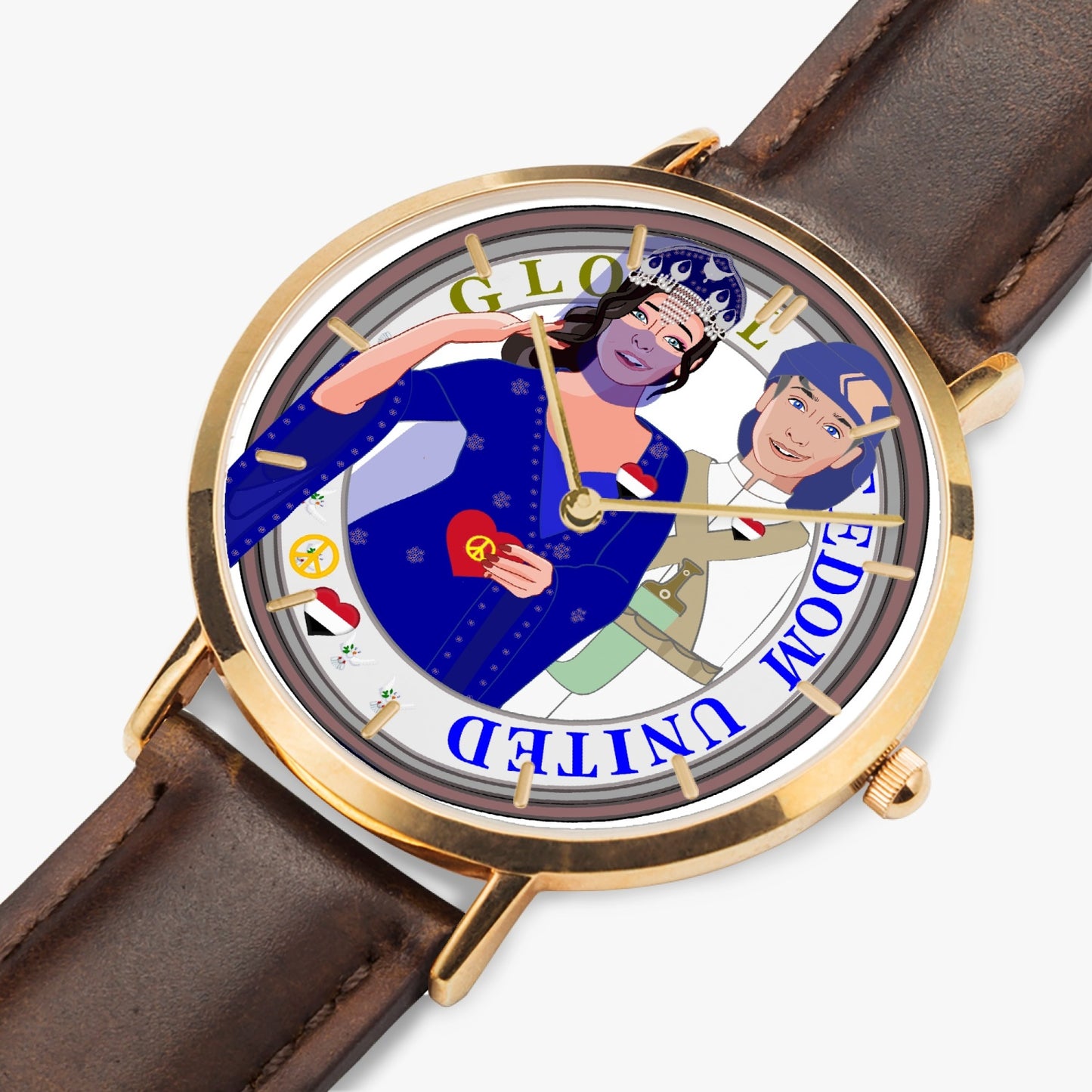 GLOBAL FREEDOM UNITED© Couple Yemen Hot Selling Ultra-Thin Leather Strap Quartz Watch (Rose Gold With Indicators)