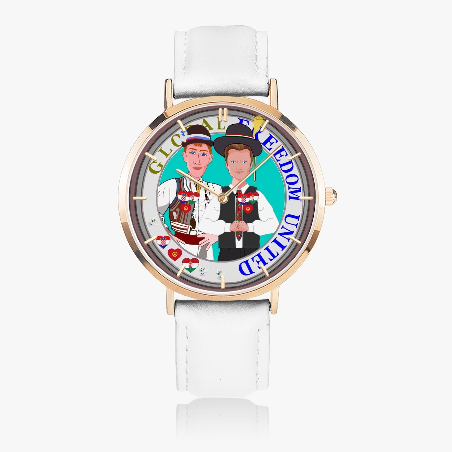 GLOBAL FREEDOM UNITED© Hot Selling Ultra-Thin Leather Strap Quartz Watch (Rose Gold With Indicators) Men Croatia & Hungary