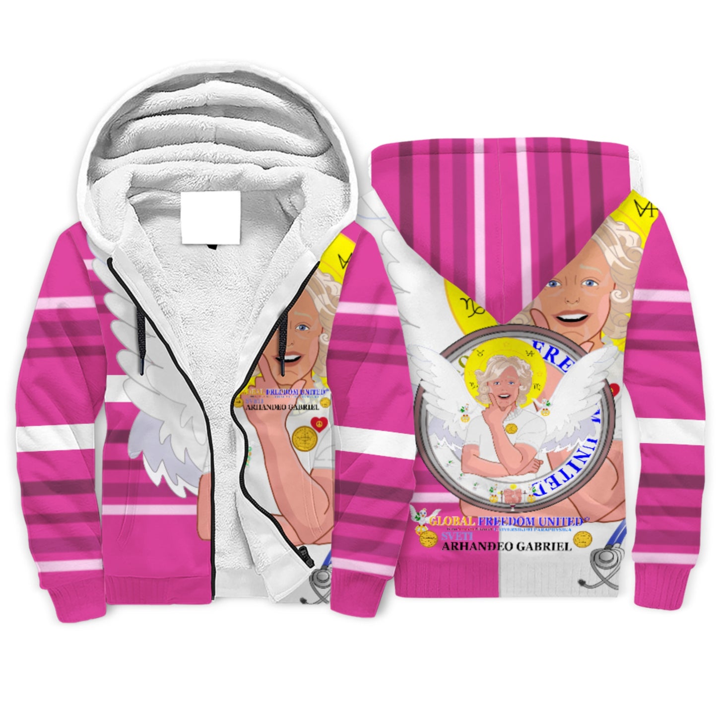 Plush Hoodie GLOBAL FREEDOM UNITED© Archangel Gabriel Croatia Pink2