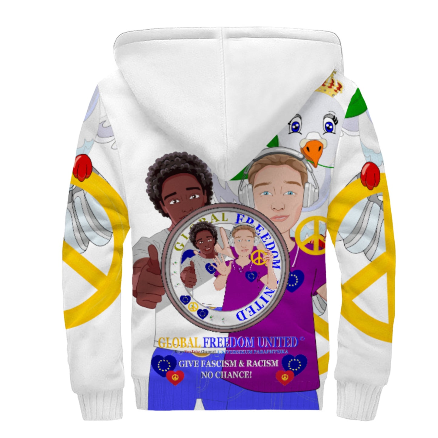 Plush Hoodie GLOBAL FREEDOM UNITED© Men Anti Racism & Fascism BIG 1