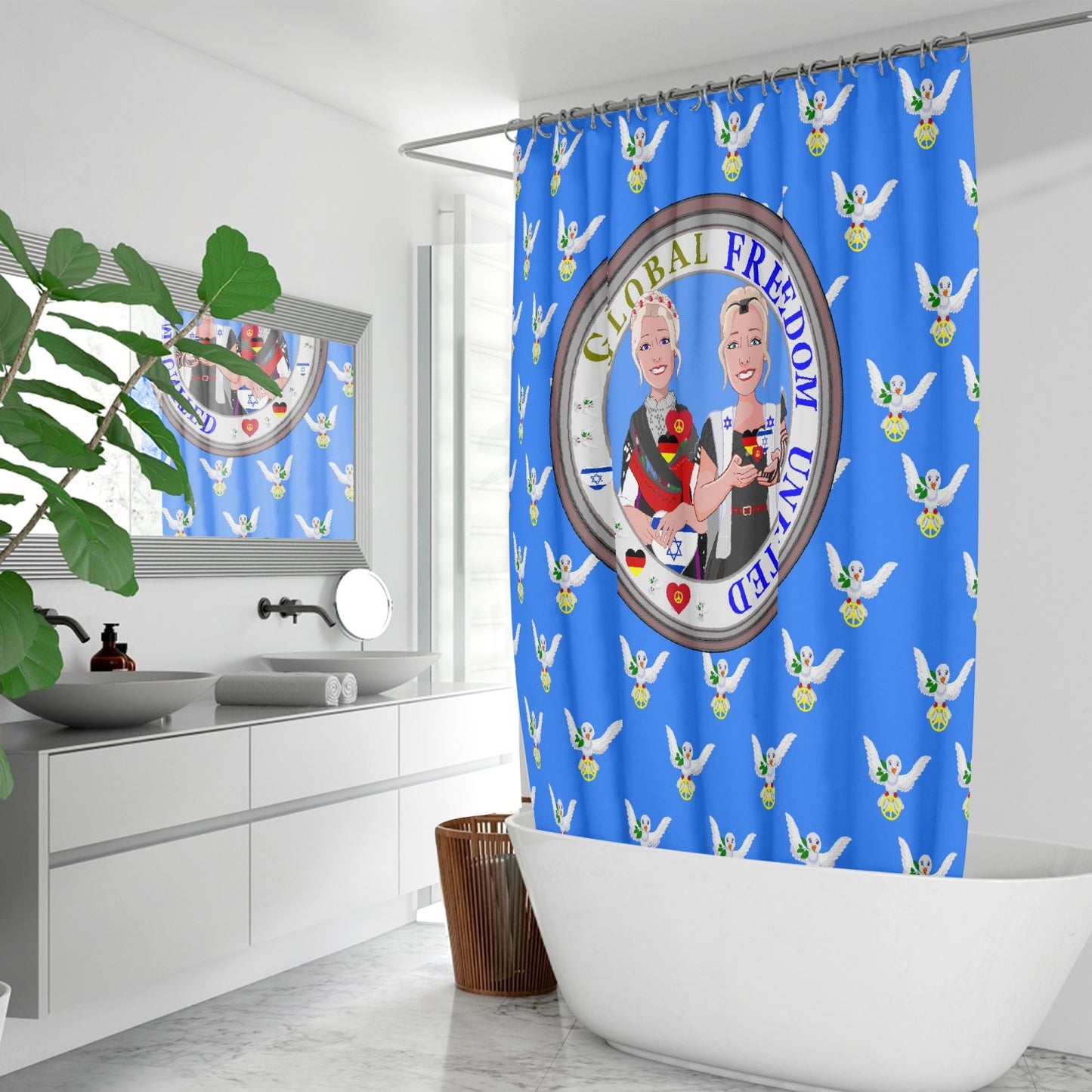 GLOBAL FREEDOM UNITED© WOMEN ISRAEL & GERMANY  BLUE  Quick-drying Shower Curtain