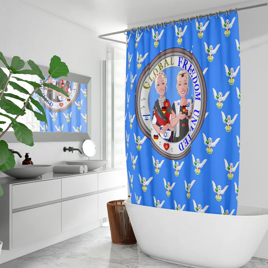 GLOBAL FREEDOM UNITED© WOMEN ISRAEL & GERMANY  BLUE  Quick-drying Shower Curtain