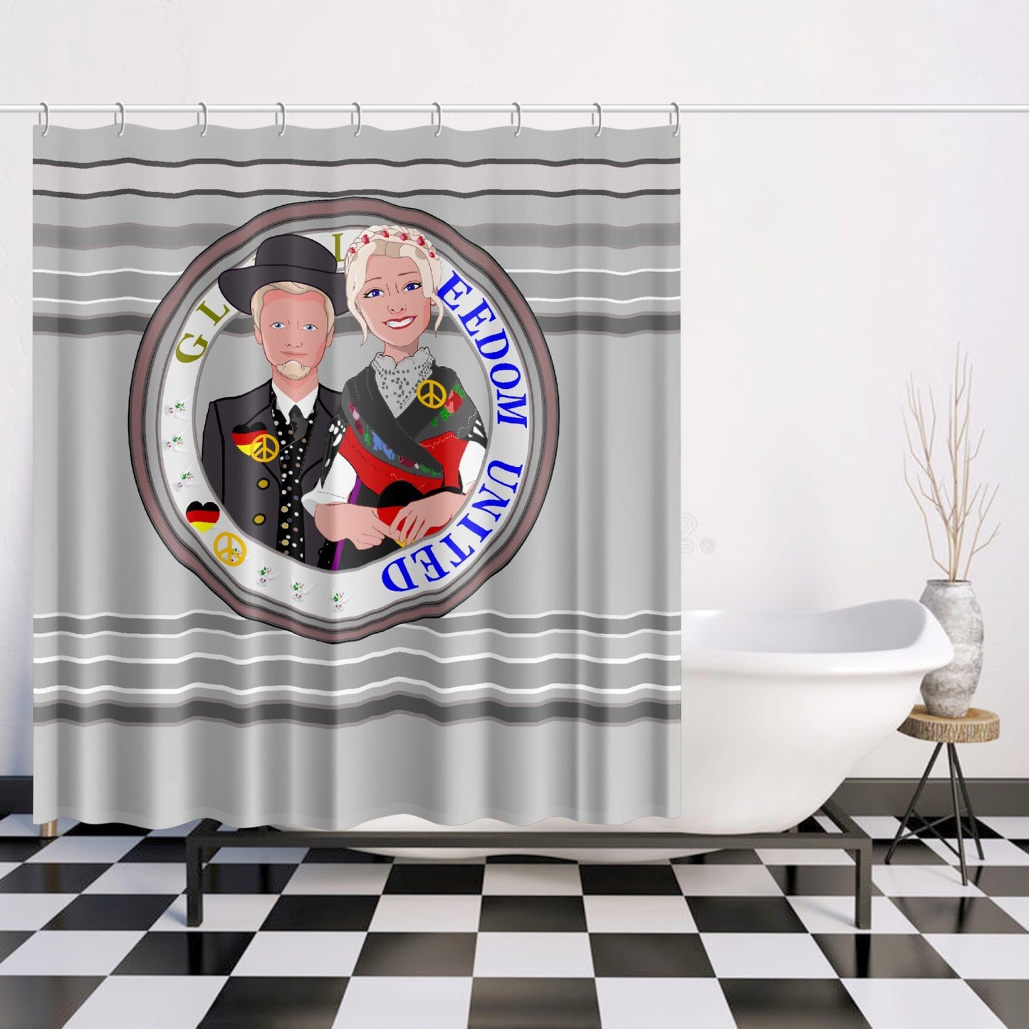 GLOBAL FREEDOM UNITED© Couple Germany V1 Grey - Quick-drying Shower Curtain