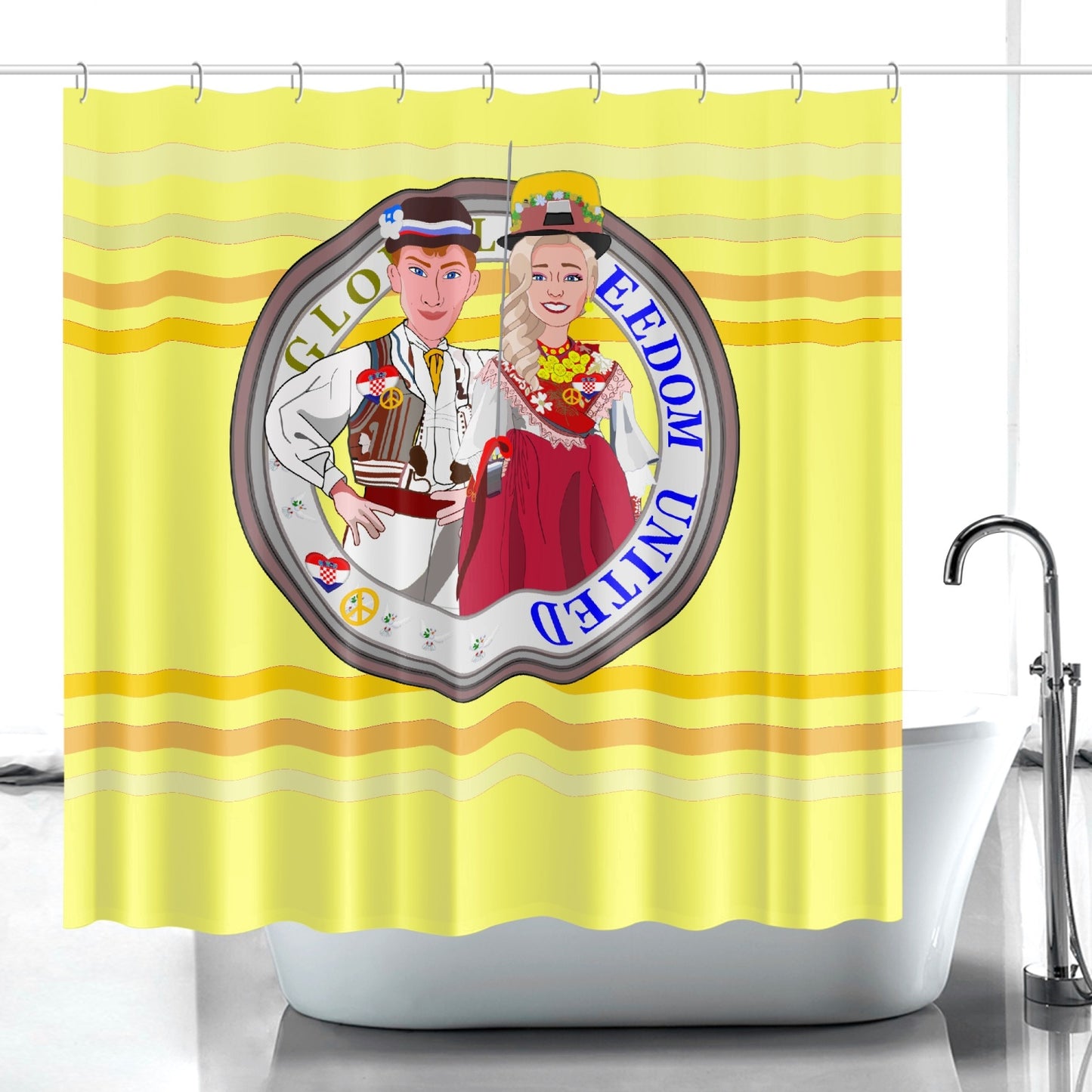 GLOBAL FREEDOM UNITED© Couple Croatia Yellow - Quick-drying Shower Curtain