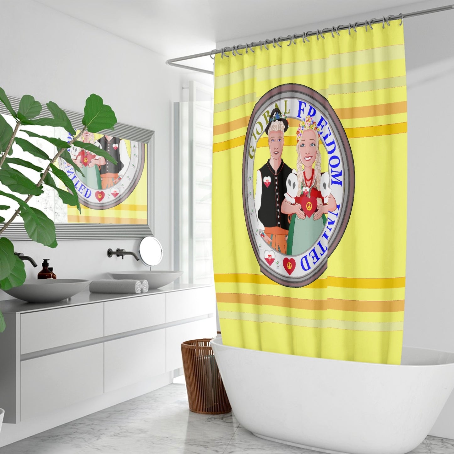 GLOBAL FREEDOM UNITED© Couple Poland Yellow - Quick-drying Shower Curtain