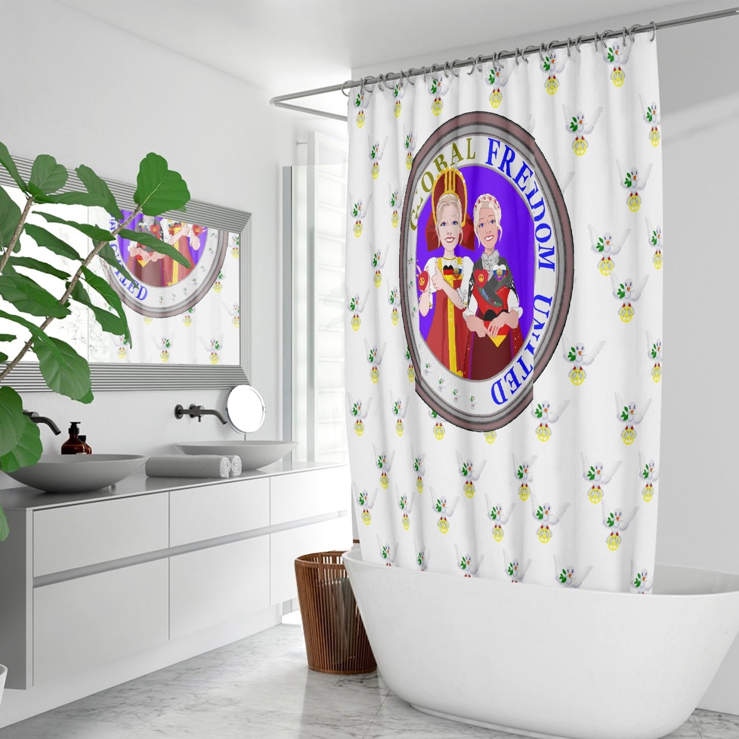 GLOBAL FREEDOM UNITED© WOMEN RUSSIA & GERMANY OLD PEACE WIGHT Quick-drying Shower Curtain