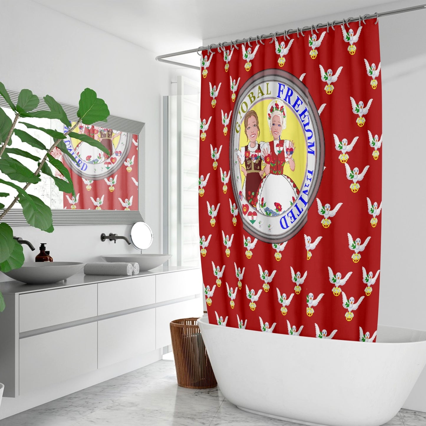 GLOBAL FREEDOM UNITED© WOMEN HUNGARY & SERBIA OLD PEACE RED Quick-drying Shower Curtain