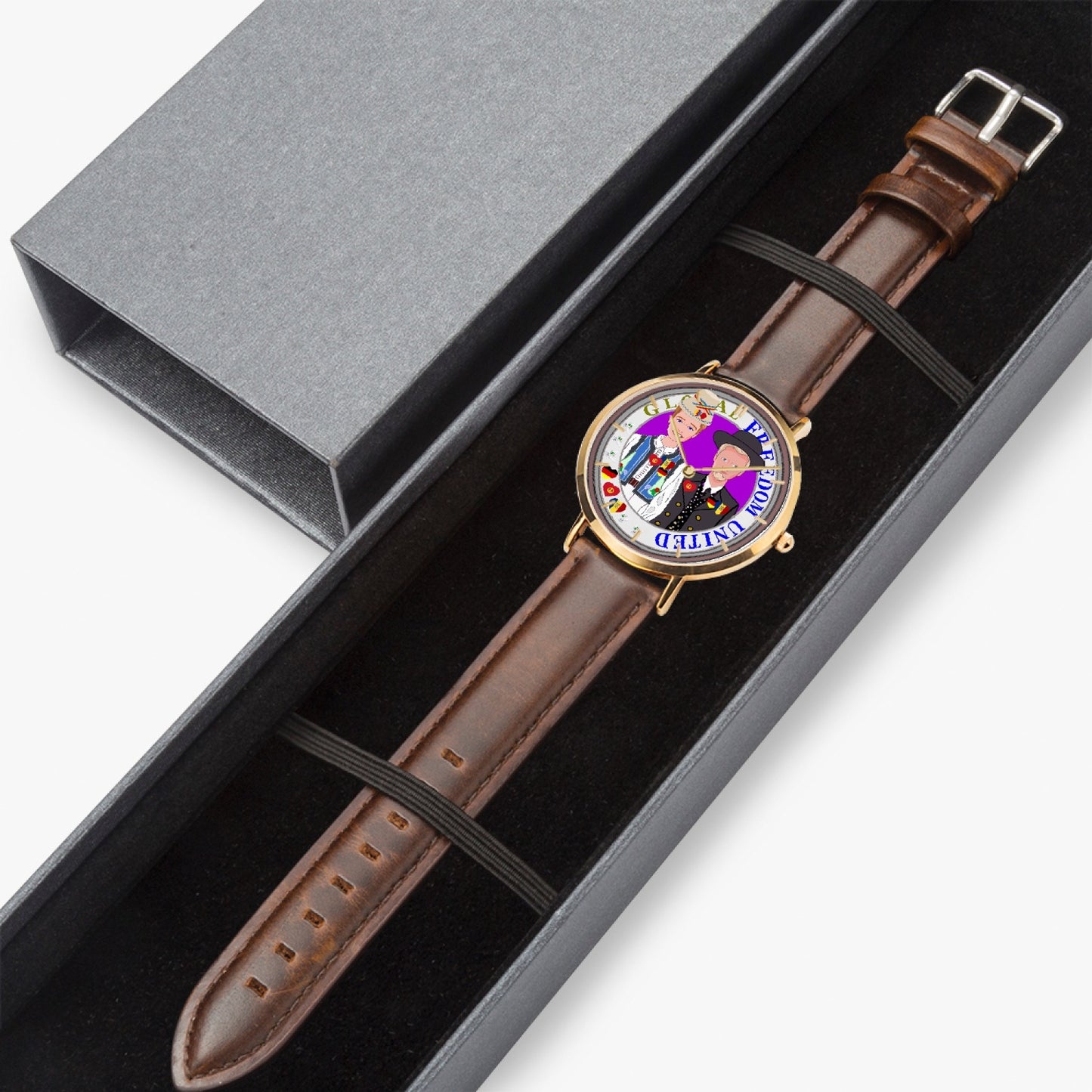 Hot Selling Ultra-Thin Leather Strap Quartz Watch (Rose Gold With Indicators) GLOBAL FREEDOM UNITED MEN ROMANIA & GERMANY